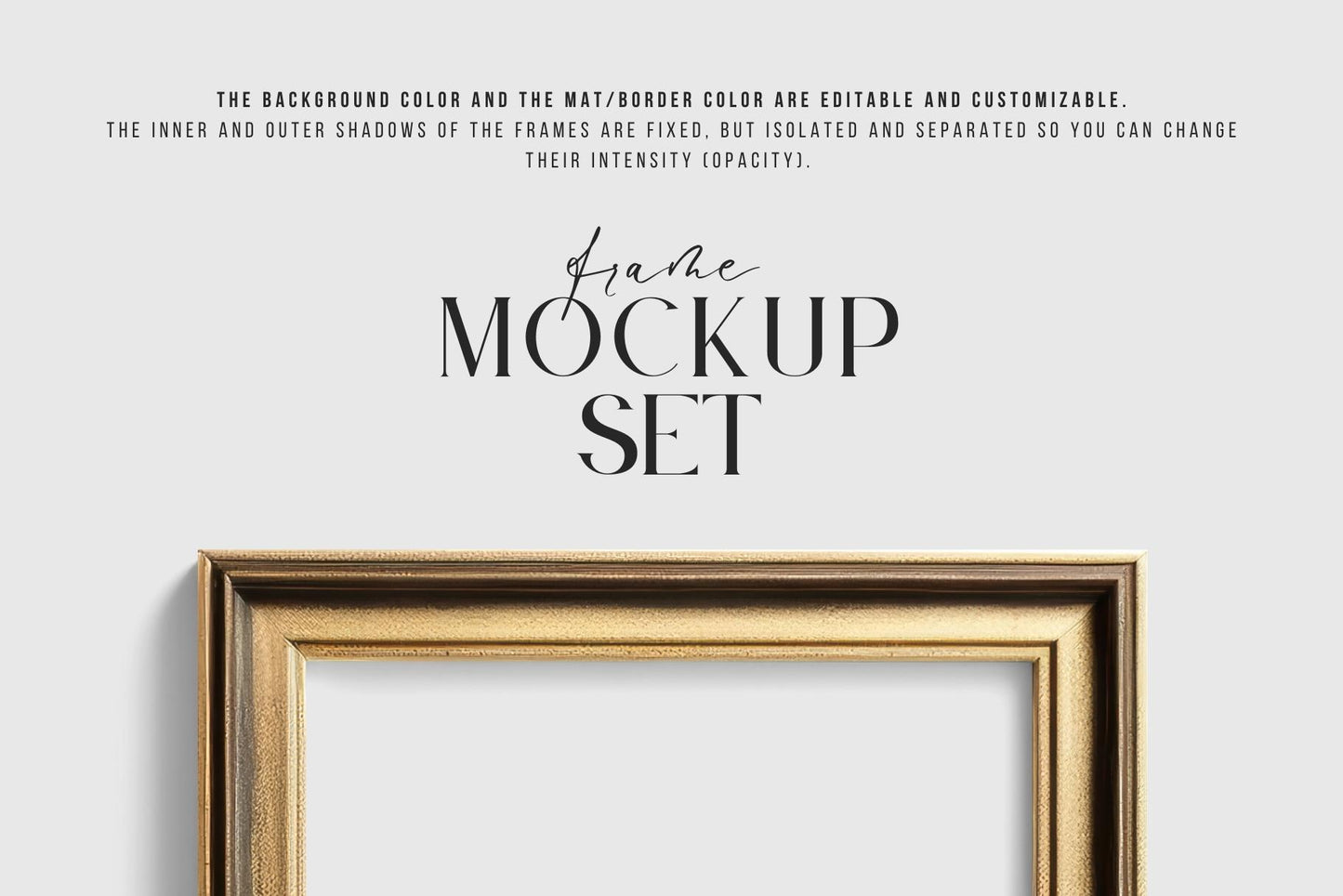 Metallic Frame Mockup Set of 6 Vertical Frames 2:3 | Vintage Gold Frame Mockup Set | PSD Template + Transparent PNG Files
