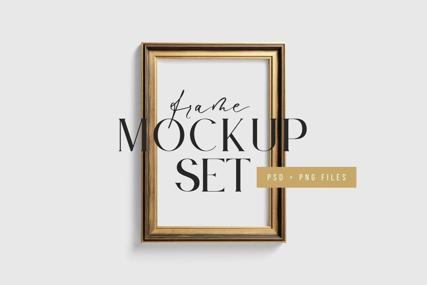 Metallic Frame Mockup Set of 6 Vertical Frames 2:3 | Vintage Gold Frame Mockup Set | PSD Template + Transparent PNG Files