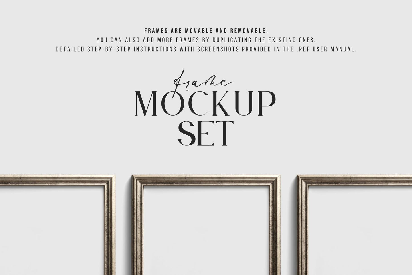 Metallic Frame Mockup Set of 6 Vertical Frames 3:4 | Vintage Silver Frame Mockup Set | PSD Template + Transparent PNG Files