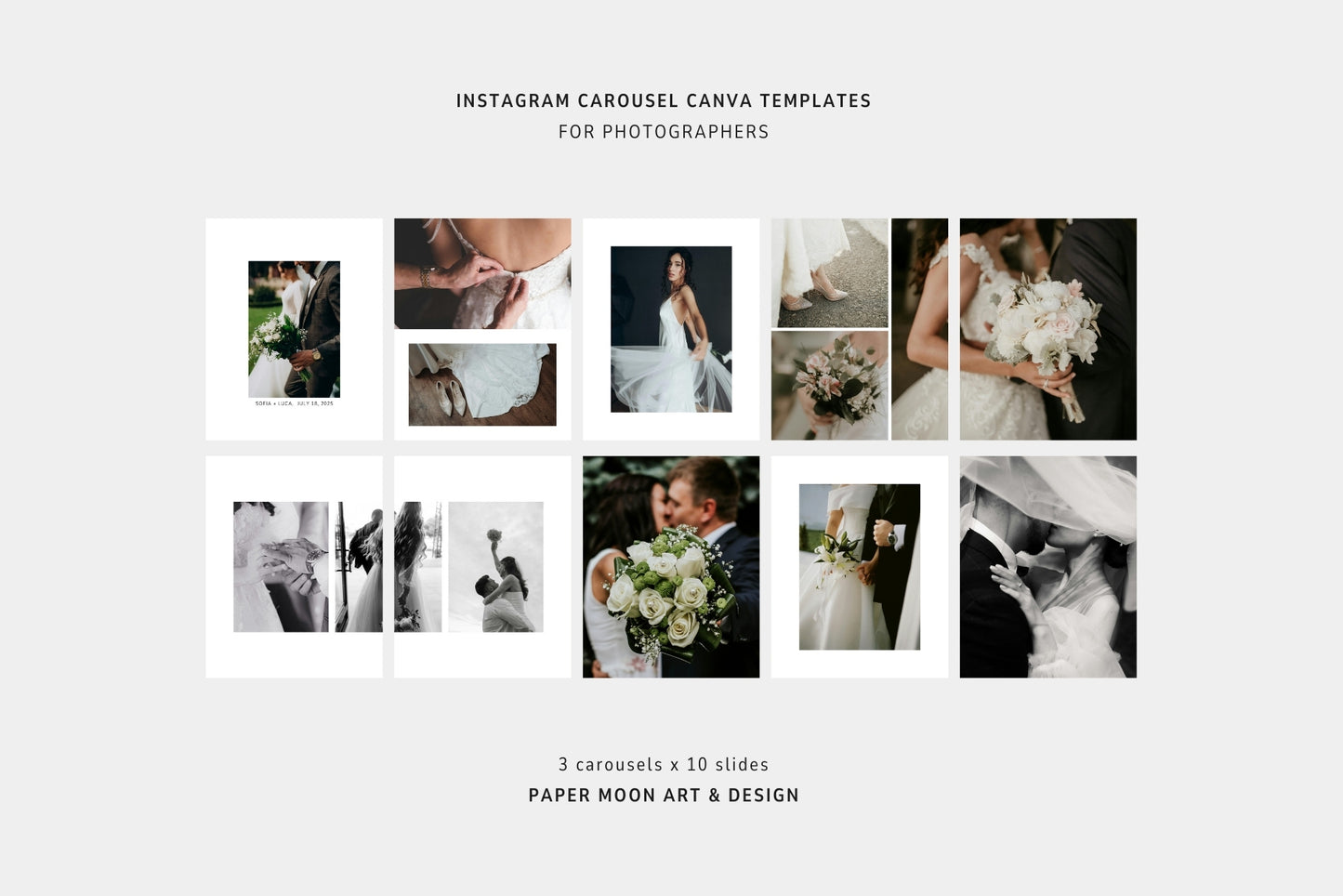 Clean, minimal Instagram carousel posts for portrait and family photography.