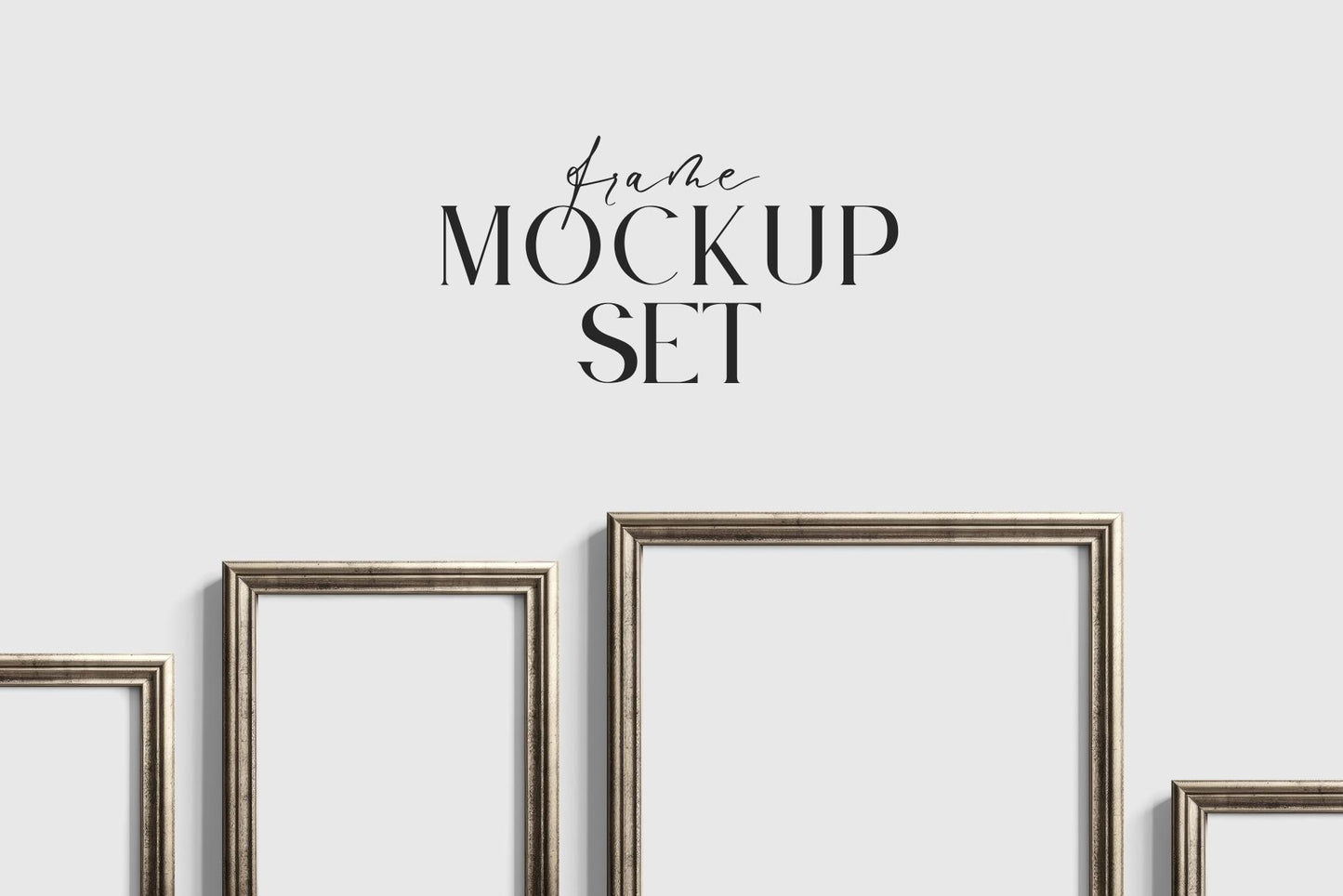 Gallery Wall Mockup | Metallic Frame Mockup Set of 8 Vertical Frames 5:7, 3:4 | Vintage Silver Frame Mockup Set | PSD Template + Transparent PNG Files