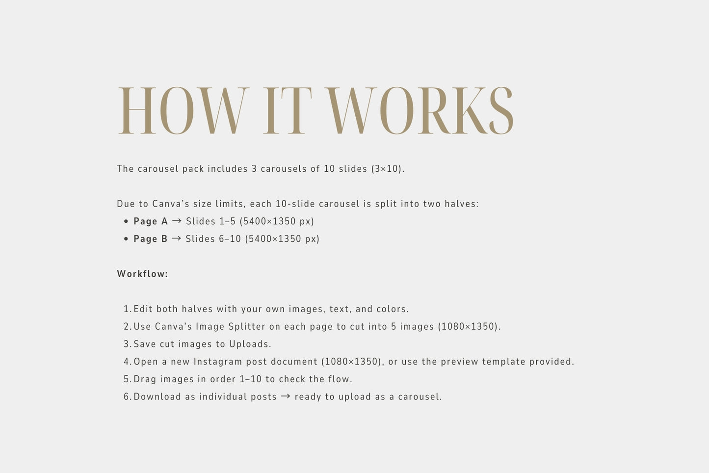 Editorial and fashion photography carousel Canva template pack.