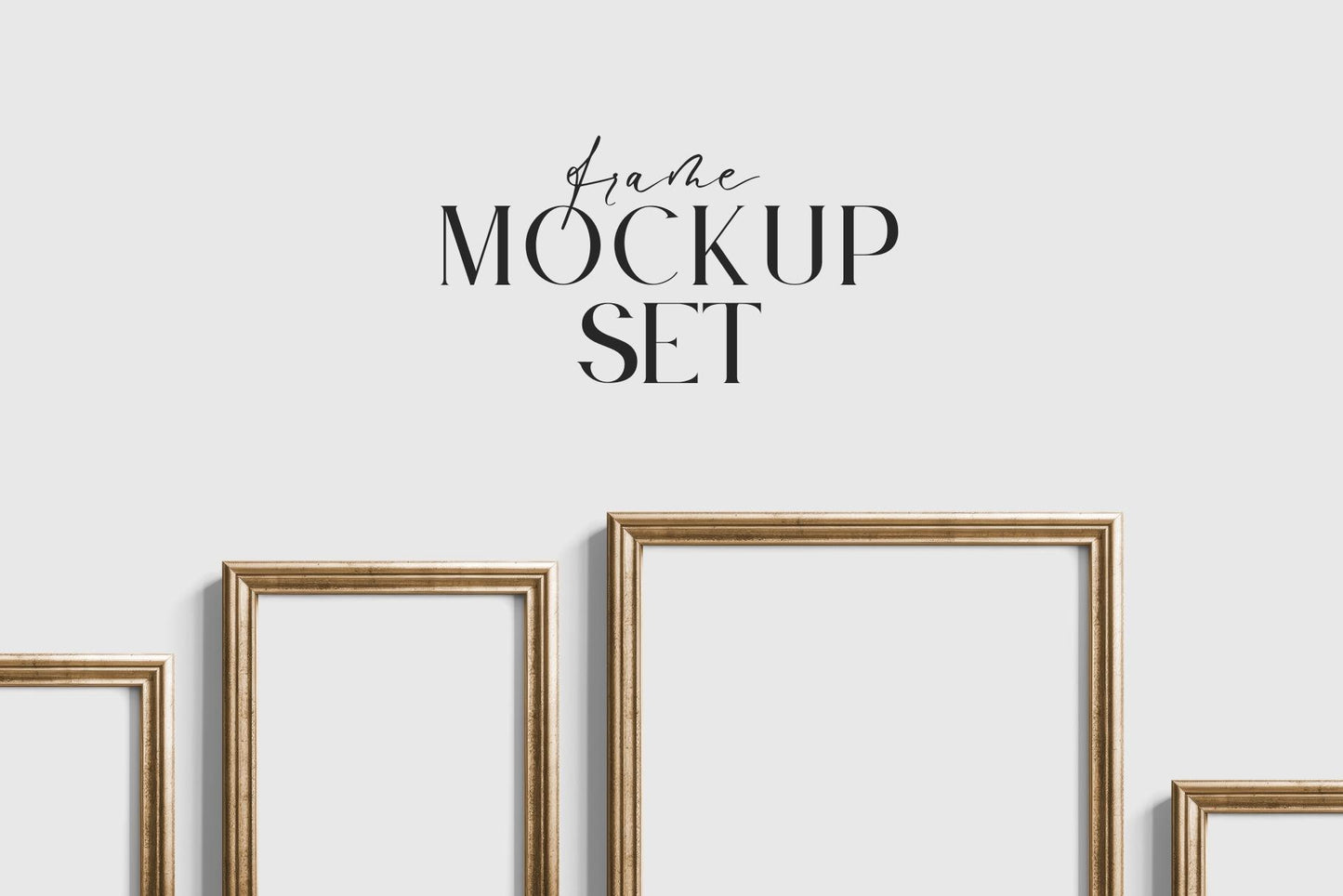 Gallery Wall Mockup | Metallic Frame Mockup Set of 8 Vertical Frames 5:7, 3:4 | Vintage Gold Frame Mockup Set | PSD Template + Transparent PNG Files