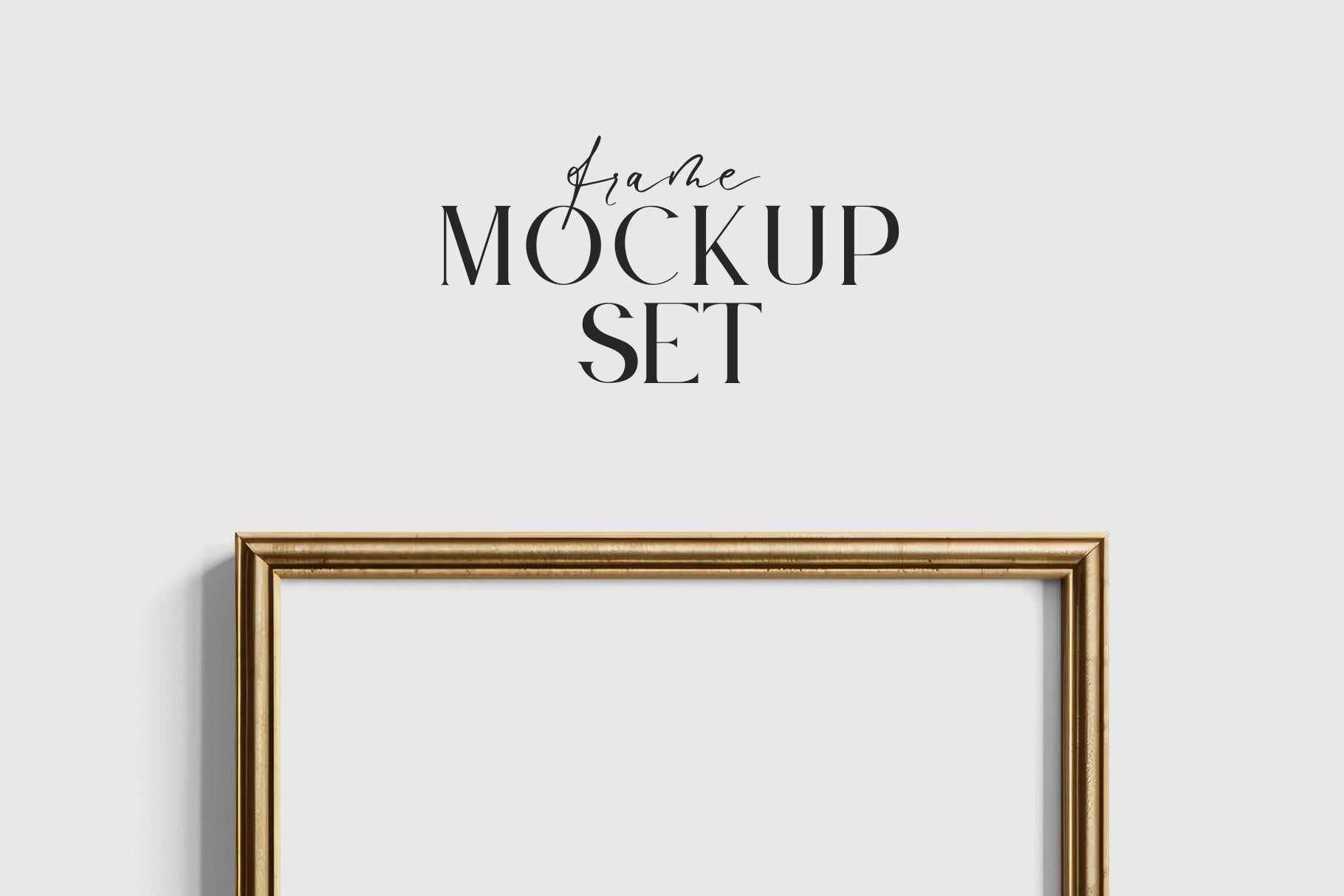 Gallery Wall Mockup | Metallic Frame Mockup Set of 8 Vertical Frames 5:7, 3:4 | Vintage Gold Frame Mockup Set | PSD Template + Transparent PNG Files