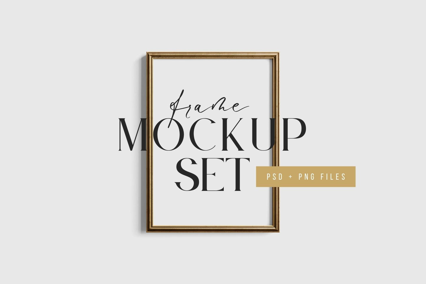 Gallery Wall Mockup | Metallic Frame Mockup Set of 8 Vertical Frames 5:7, 3:4 | Vintage Gold Frame Mockup Set | PSD Template + Transparent PNG Files