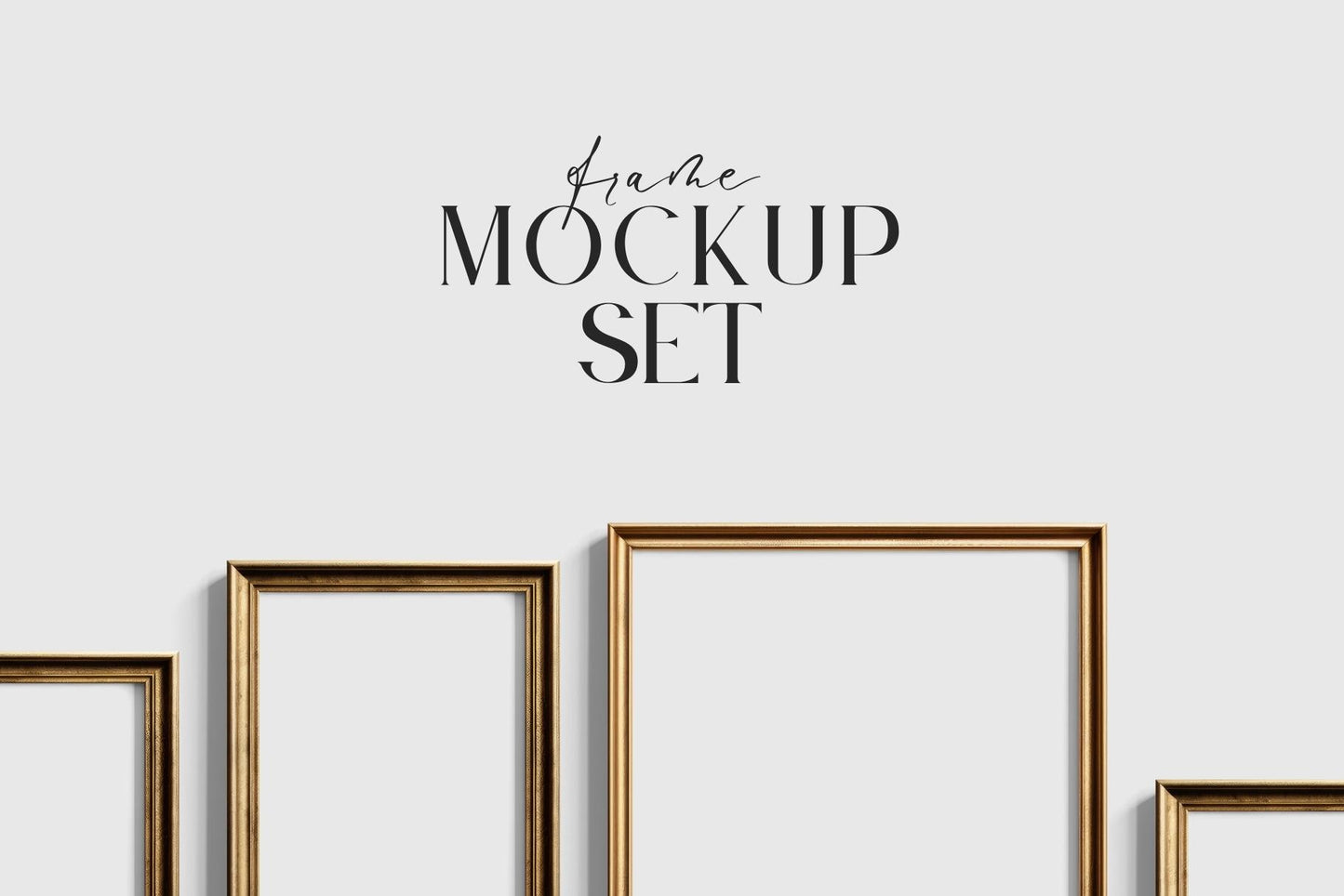Gallery Wall Mockup | Metallic Frame Mockup Set of 8 Vertical Frames 5:7, 3:4 | Vintage Gold Frame Mockup Set | PSD Template + Transparent PNG Files