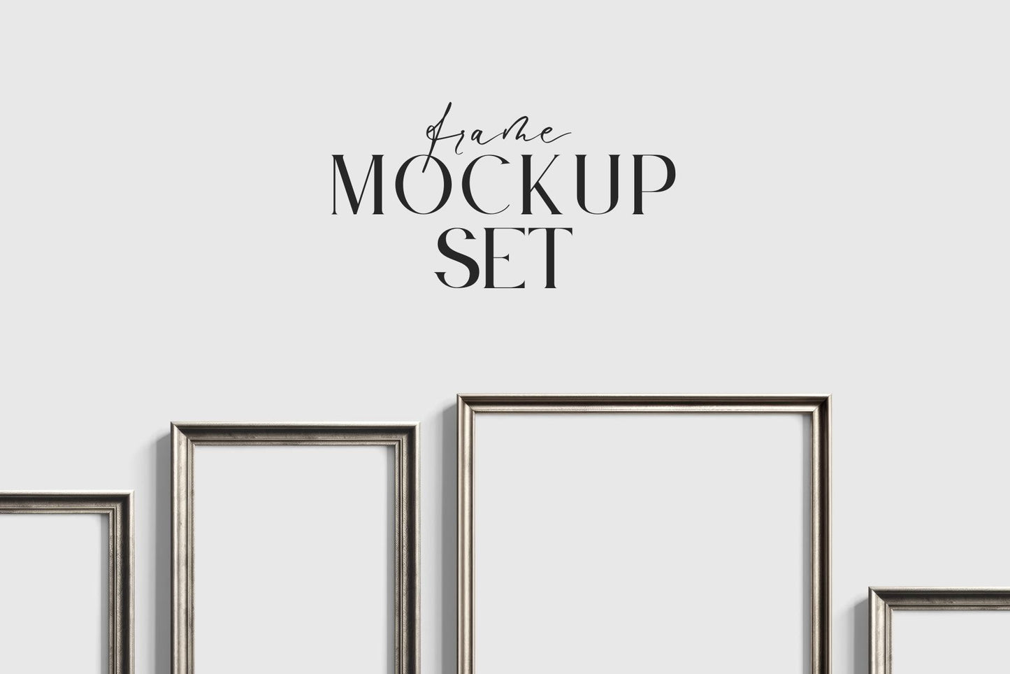 Gallery Wall Mockup | Metallic Frame Mockup Set of 8 Vertical Frames 5:7, 3:4 | Vintage Silver Frame Mockup Set | PSD Template + Transparent PNG Files