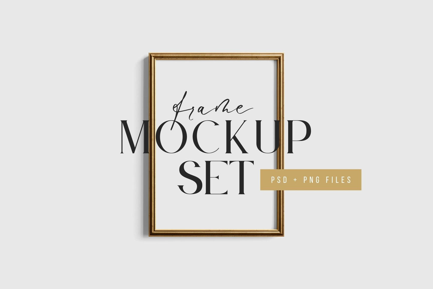 Gallery Wall Mockup | Metallic Frame Mockup Set of 8 Vertical Frames 5:7, 3:4 | Vintage Gold Frame Mockup Set | PSD Template + Transparent PNG Files