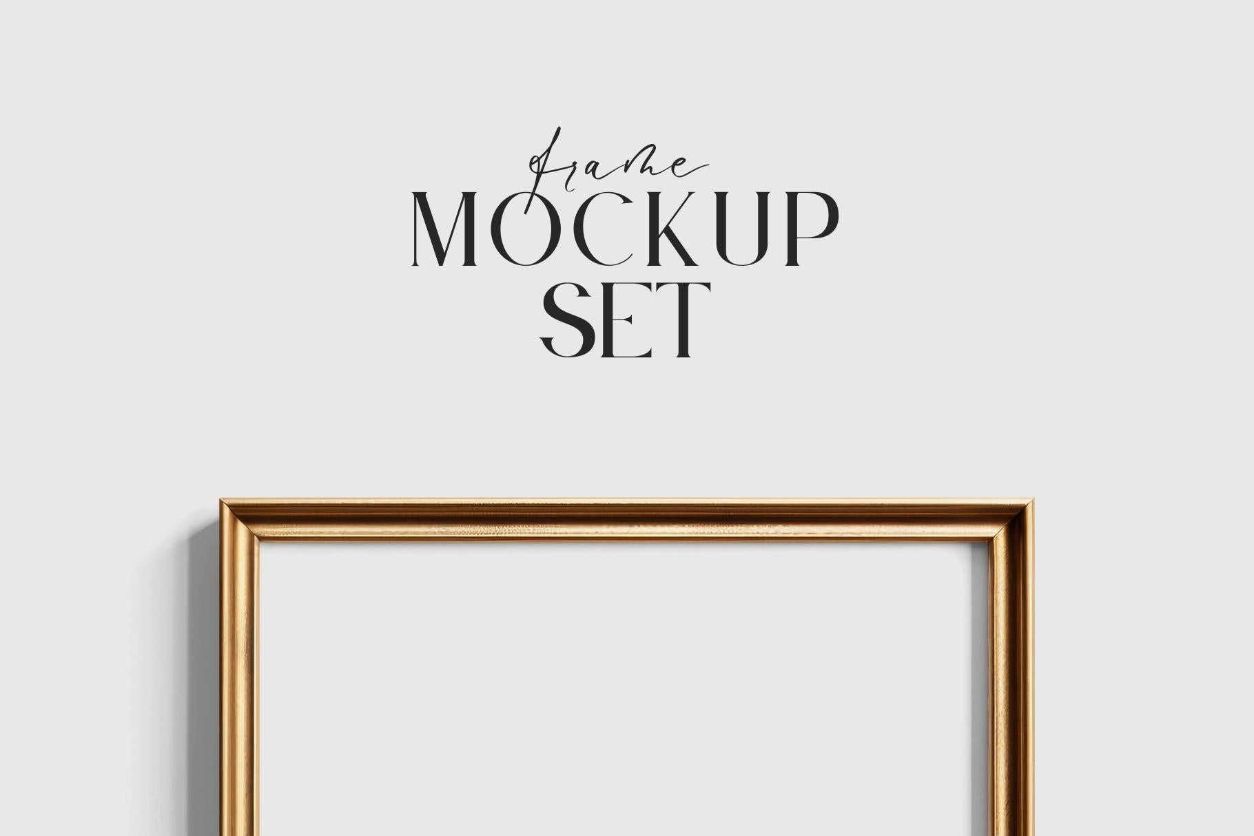 Gallery Wall Mockup | Metallic Frame Mockup Set of 8 Vertical Frames 5:7, 3:4 | Elegant Black and Gold Frame Mockup Set | PSD Template + Transparent PNG Files