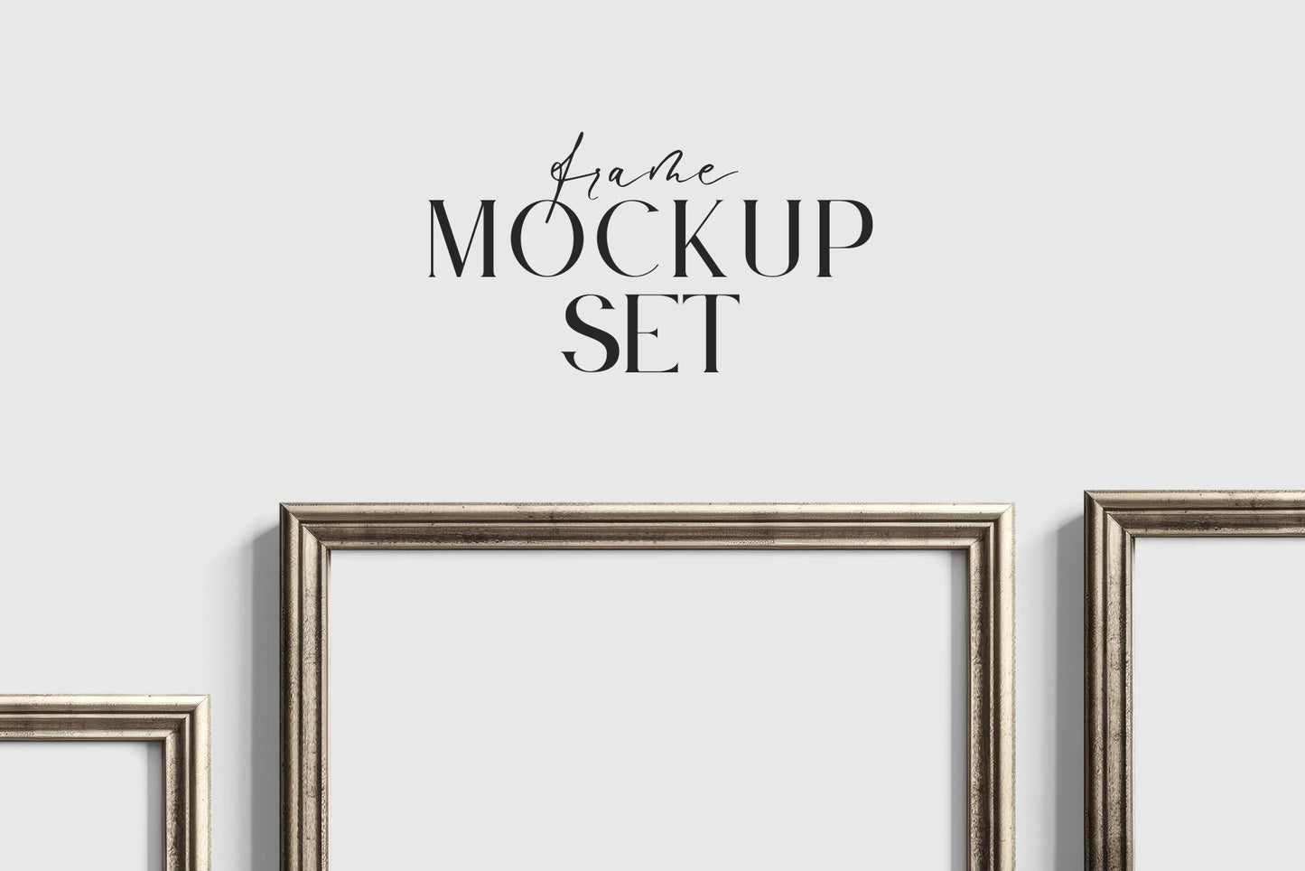 Gallery Wall Mockup | Metallic Frame Mockup Set of 5 Vertical Frames 5:7, 3:4 | Vintage Silver Frame Mockup Set | PSD Template + Transparent PNG Files