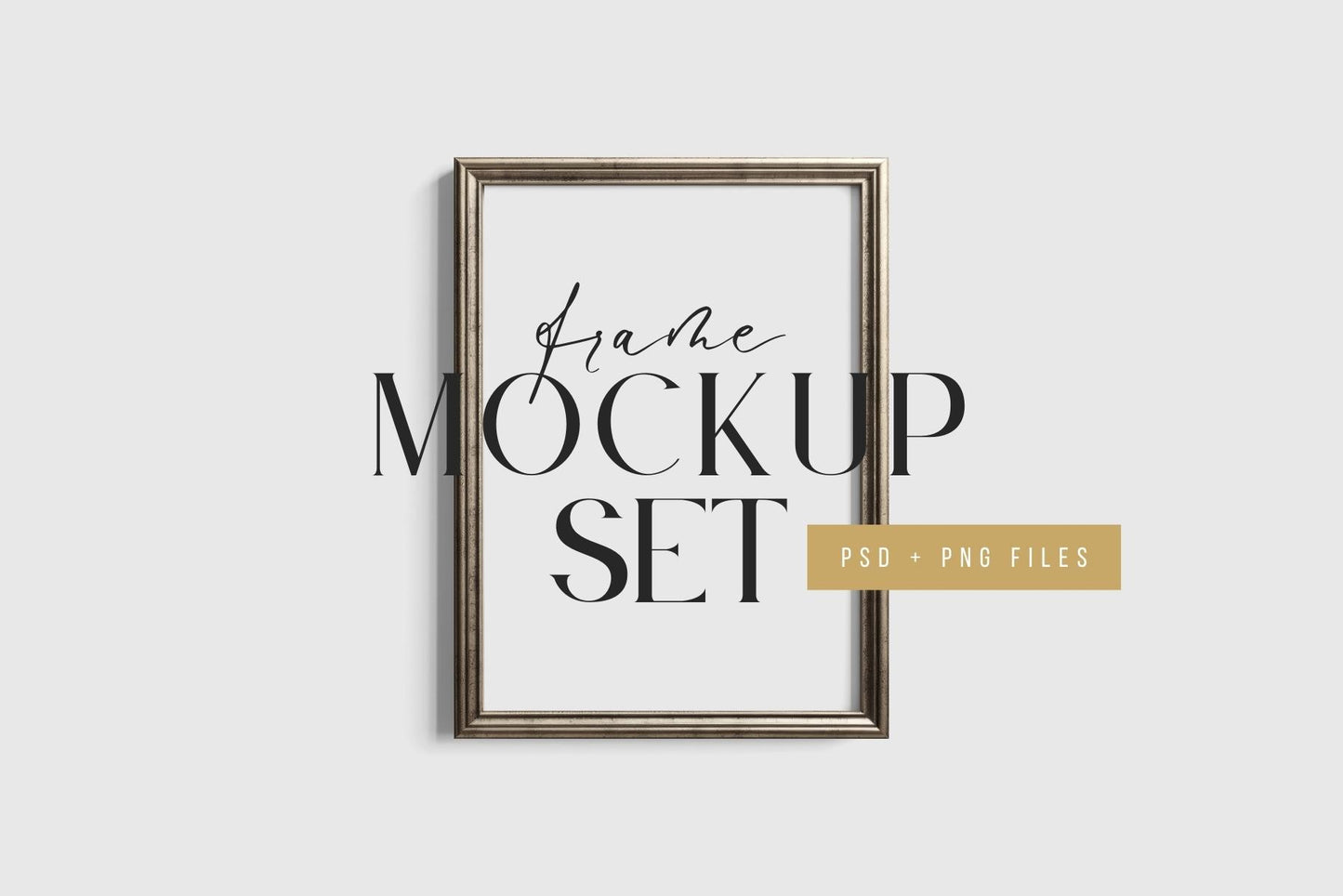 Gallery Wall Mockup | Metallic Frame Mockup Set of 5 Vertical Frames 5:7, 3:4 | Vintage Silver Frame Mockup Set | PSD Template + Transparent PNG Files