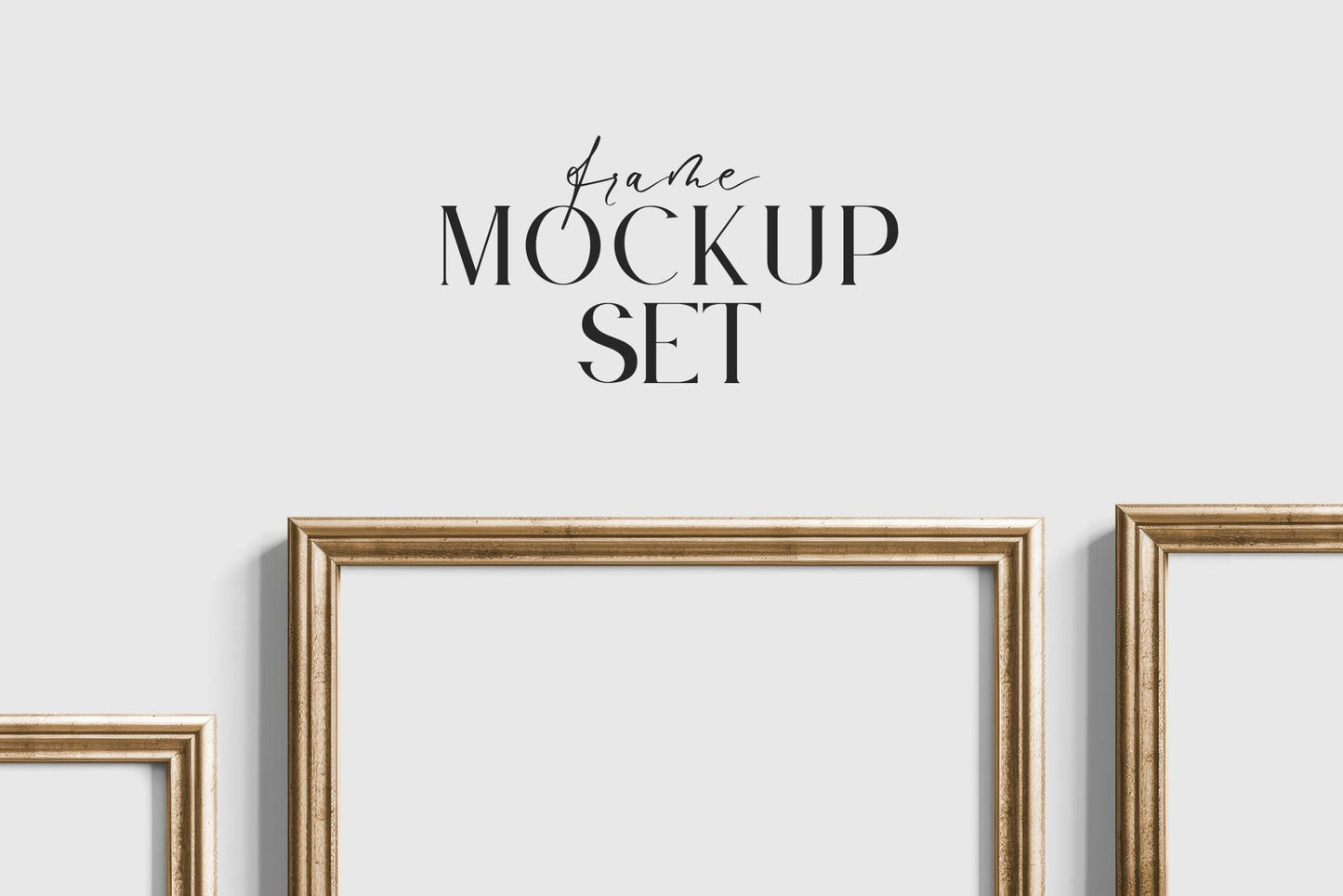 Gallery Wall Mockup | Metallic Frame Mockup Set of 5 Vertical Frames 5:7, 3:4 | Vintage Gold Frame Mockup Set | PSD Template + Transparent PNG Files