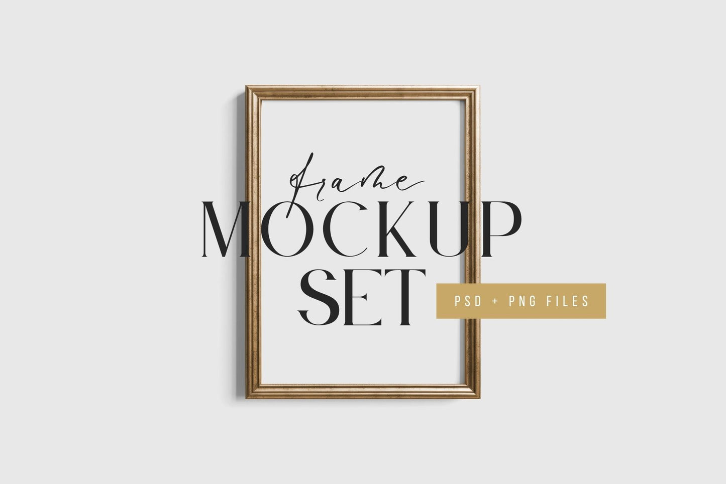 Gallery Wall Mockup | Metallic Frame Mockup Set of 5 Vertical Frames 5:7, 3:4 | Vintage Gold Frame Mockup Set | PSD Template + Transparent PNG Files