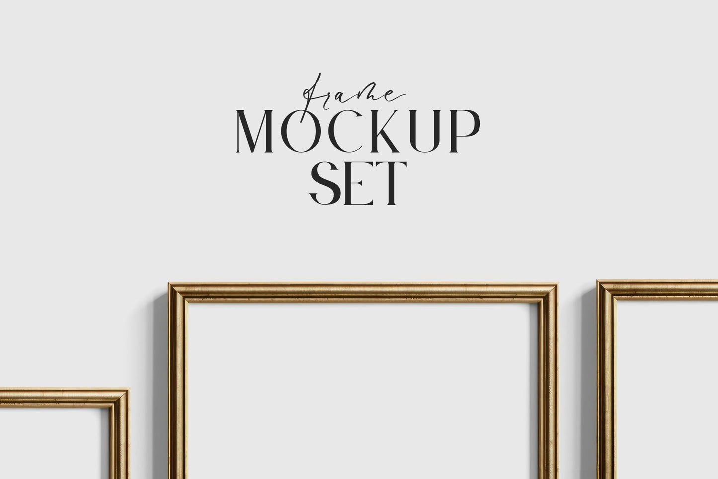 Gallery Wall Mockup | Metallic Frame Mockup Set of 5 Vertical Frames 5:7, 3:4 | Vintage Gold Frame Mockup Set | PSD Template + Transparent PNG Files