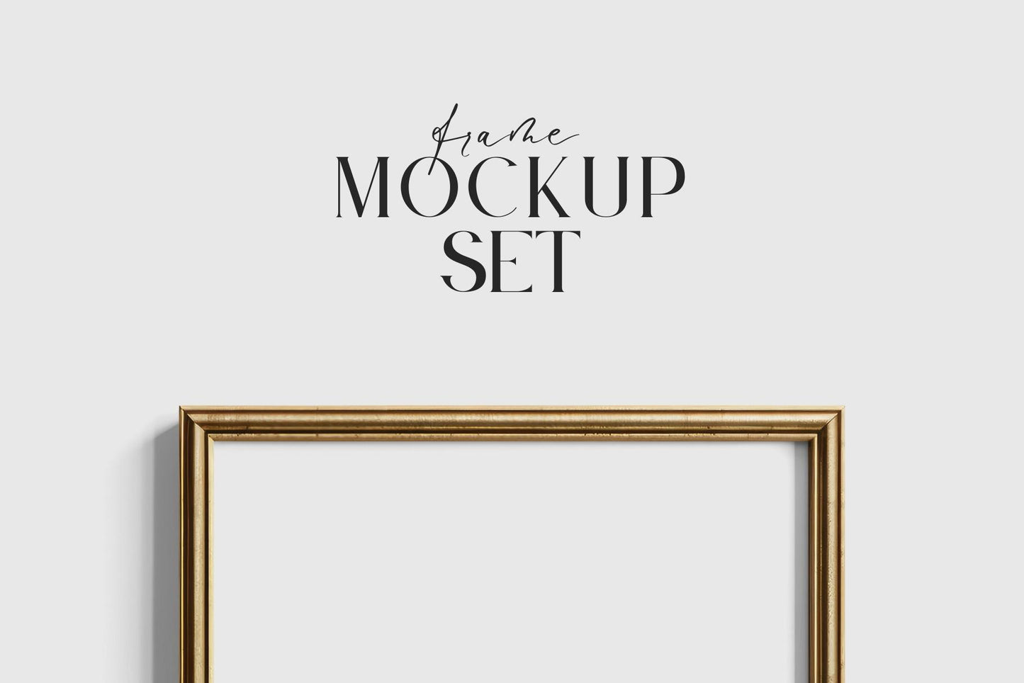 Gallery Wall Mockup | Metallic Frame Mockup Set of 5 Vertical Frames 5:7, 3:4 | Vintage Gold Frame Mockup Set | PSD Template + Transparent PNG Files