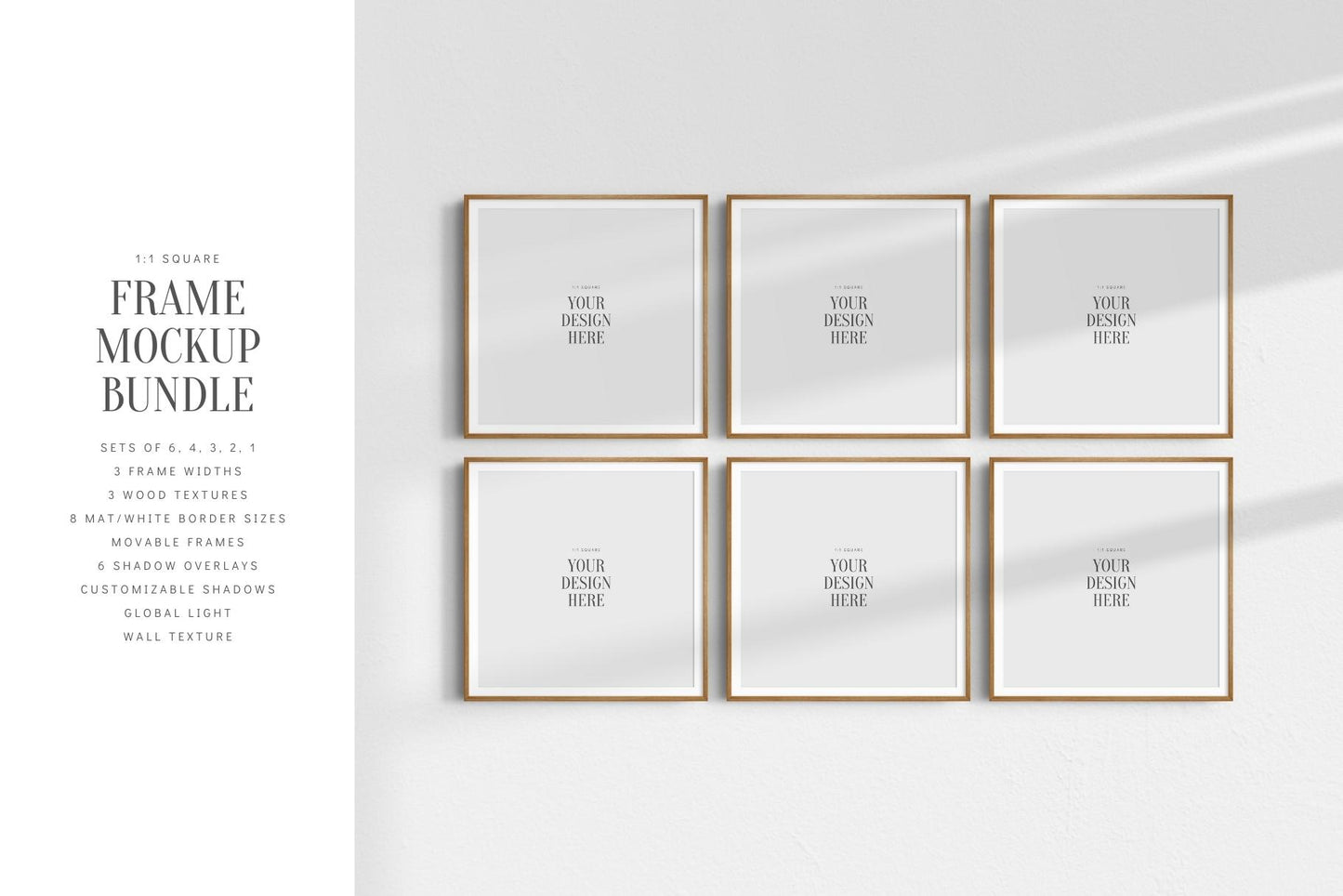 Frame Mockup BUNDLE 1:1 Square Frame Mockup Sets of 6, 4, 3, 2 + 1 Single Frames PSD Gallery Wall Mockups