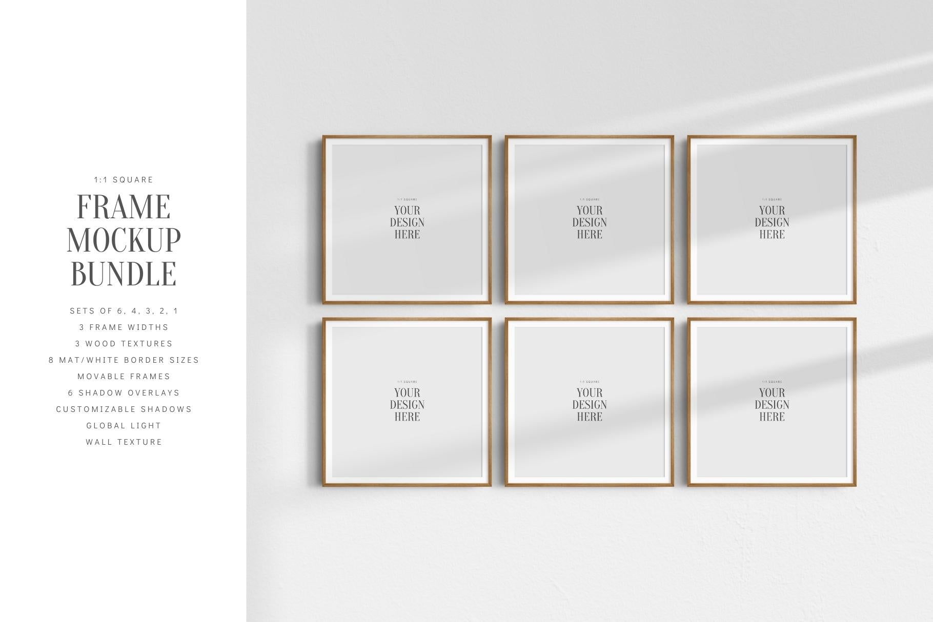 Frame Mockup BUNDLE 1:1 Square Frame Mockup Sets of 6, 4, 3, 2 + 1 Single Frames PSD Gallery Wall Mockups