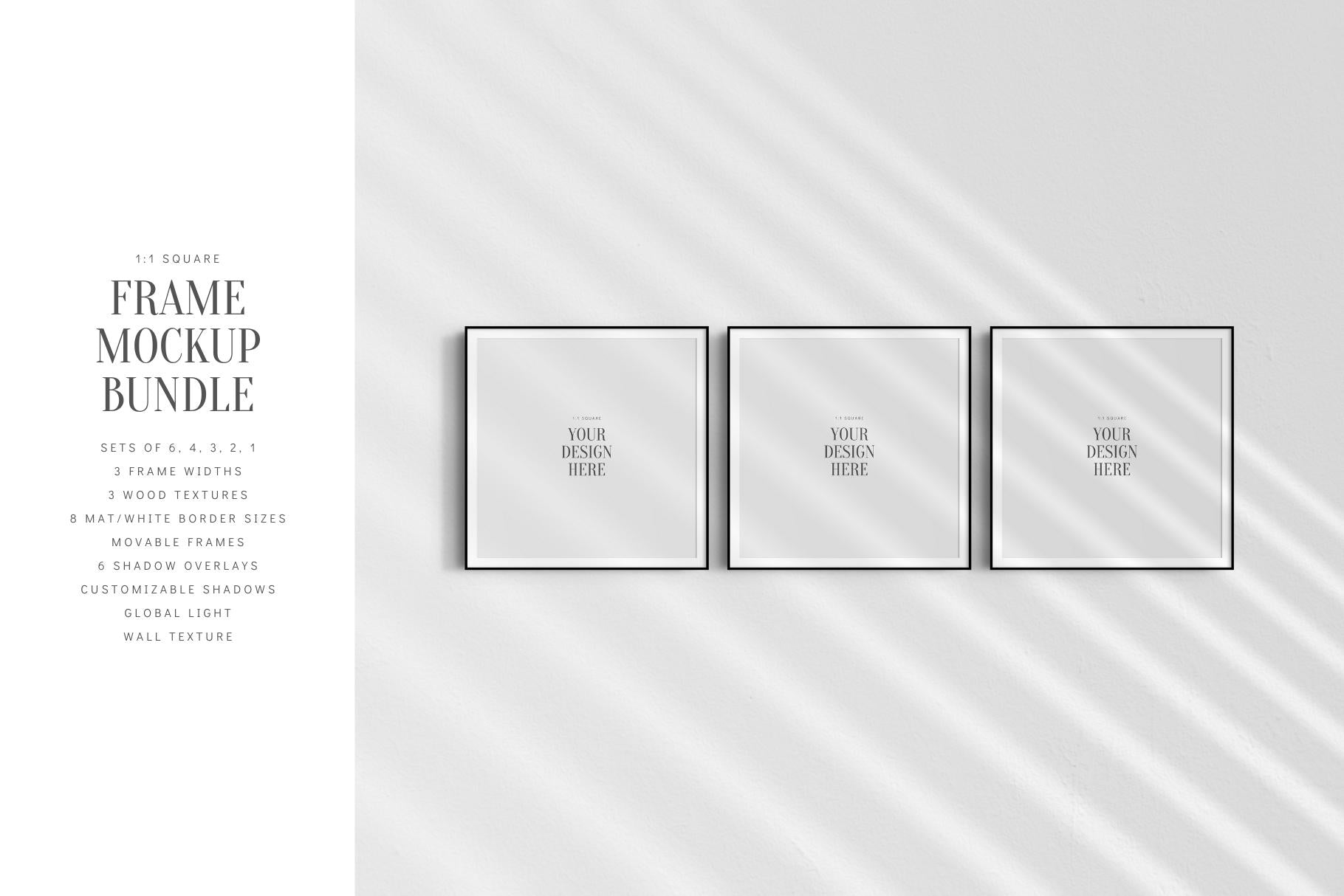 Frame Mockup BUNDLE 1:1 Square Frame Mockup Sets of 6, 4, 3, 2 + 1 Single Frames PSD Gallery Wall Mockups