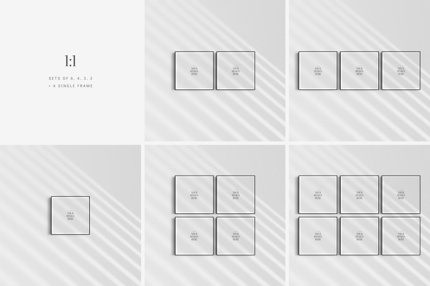 Frame Mockup BUNDLE 1:1 Square Frame Mockup Sets of 6, 4, 3, 2 + 1 Single Frames PSD Gallery Wall Mockups