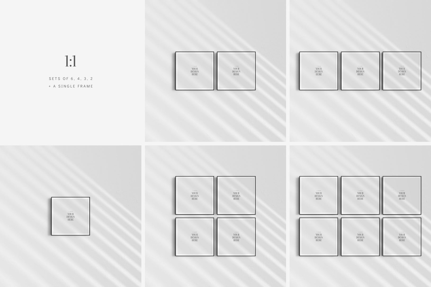 Frame Mockup BUNDLE 1:1 Square Frame Mockup Sets of 6, 4, 3, 2 + 1 Single Frames PSD Gallery Wall Mockups