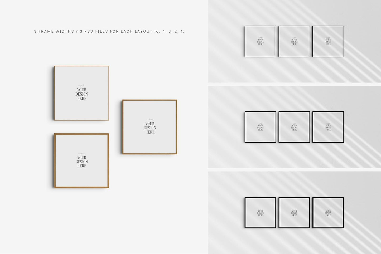 Frame Mockup BUNDLE 1:1 Square Frame Mockup Sets of 6, 4, 3, 2 + 1 Single Frames PSD Gallery Wall Mockups