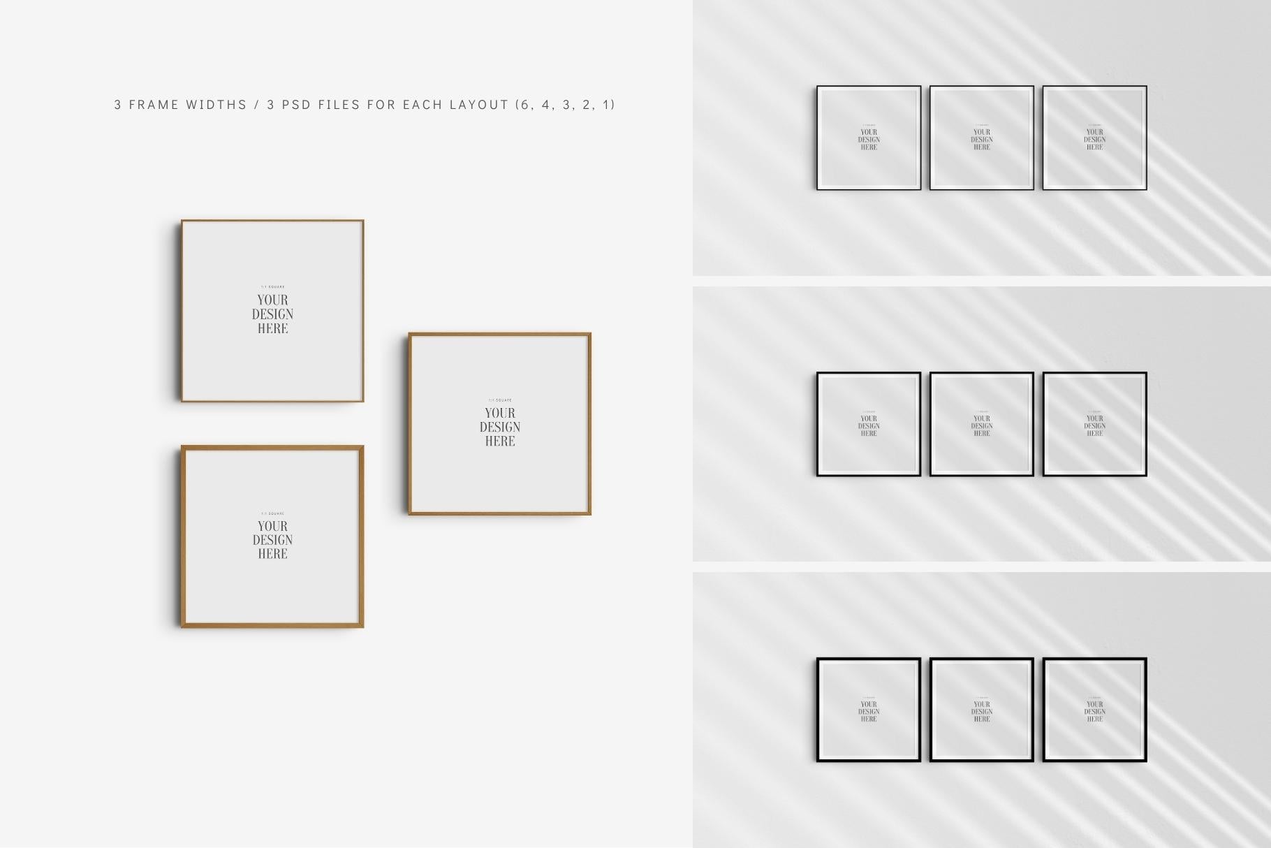 Frame Mockup BUNDLE 1:1 Square Frame Mockup Sets of 6, 4, 3, 2 + 1 Single Frames PSD Gallery Wall Mockups