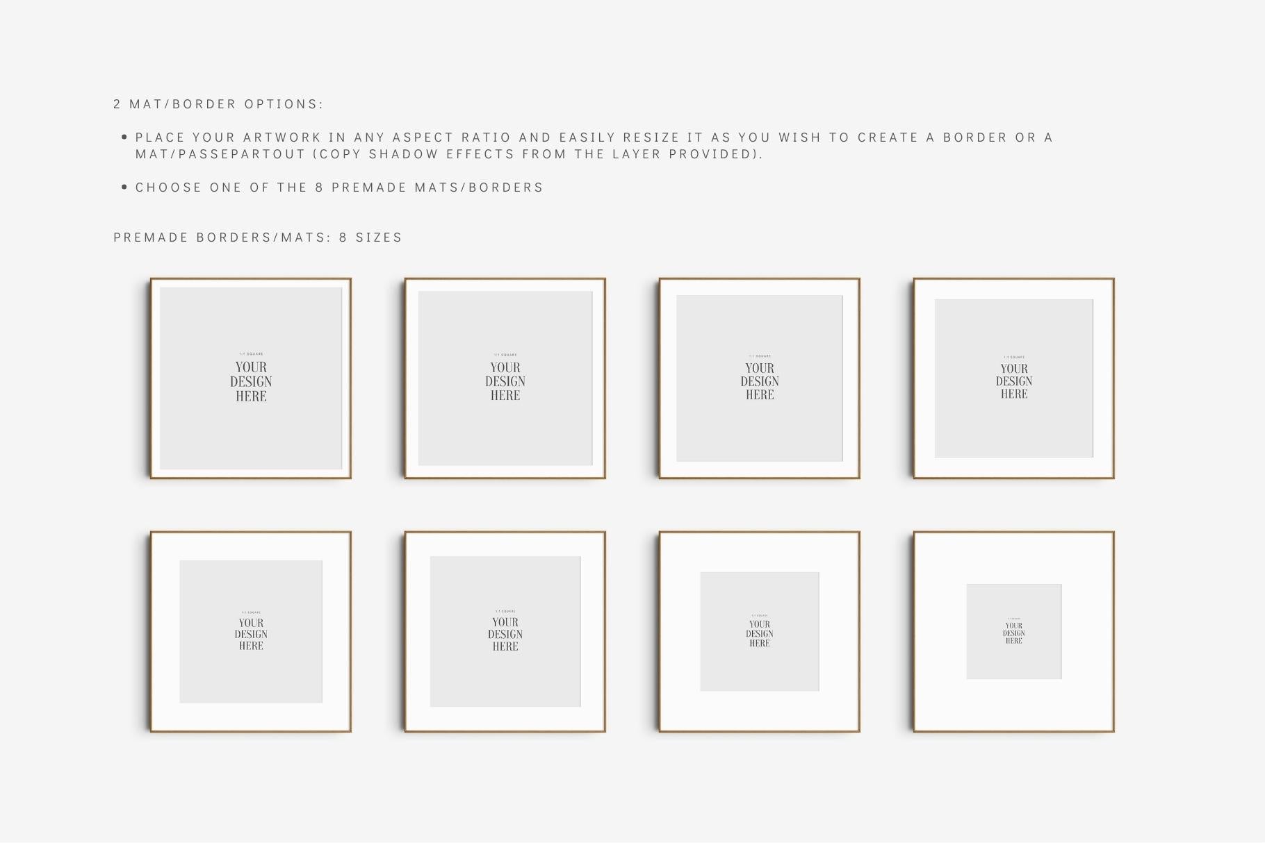 Frame Mockup BUNDLE 1:1 Square Frame Mockup Sets of 6, 4, 3, 2 + 1 Single Frames PSD Gallery Wall Mockups