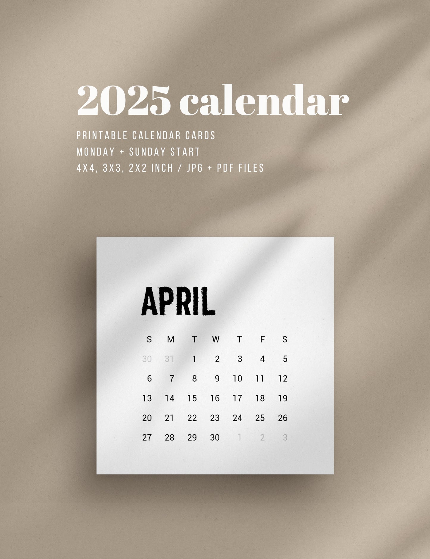 2025 Calendar | 4x4 | 3x3 | 2x2 | Printable Journaling and Planner Cards | Printable Mini Calendar 2025 | Bujo Calendar 2025 | Minimal Aesthetic | Clean Design | Monday Start + Sunday Start | PDF + JPEG | 06 | Print it out or use it digitally with a digital planning app.