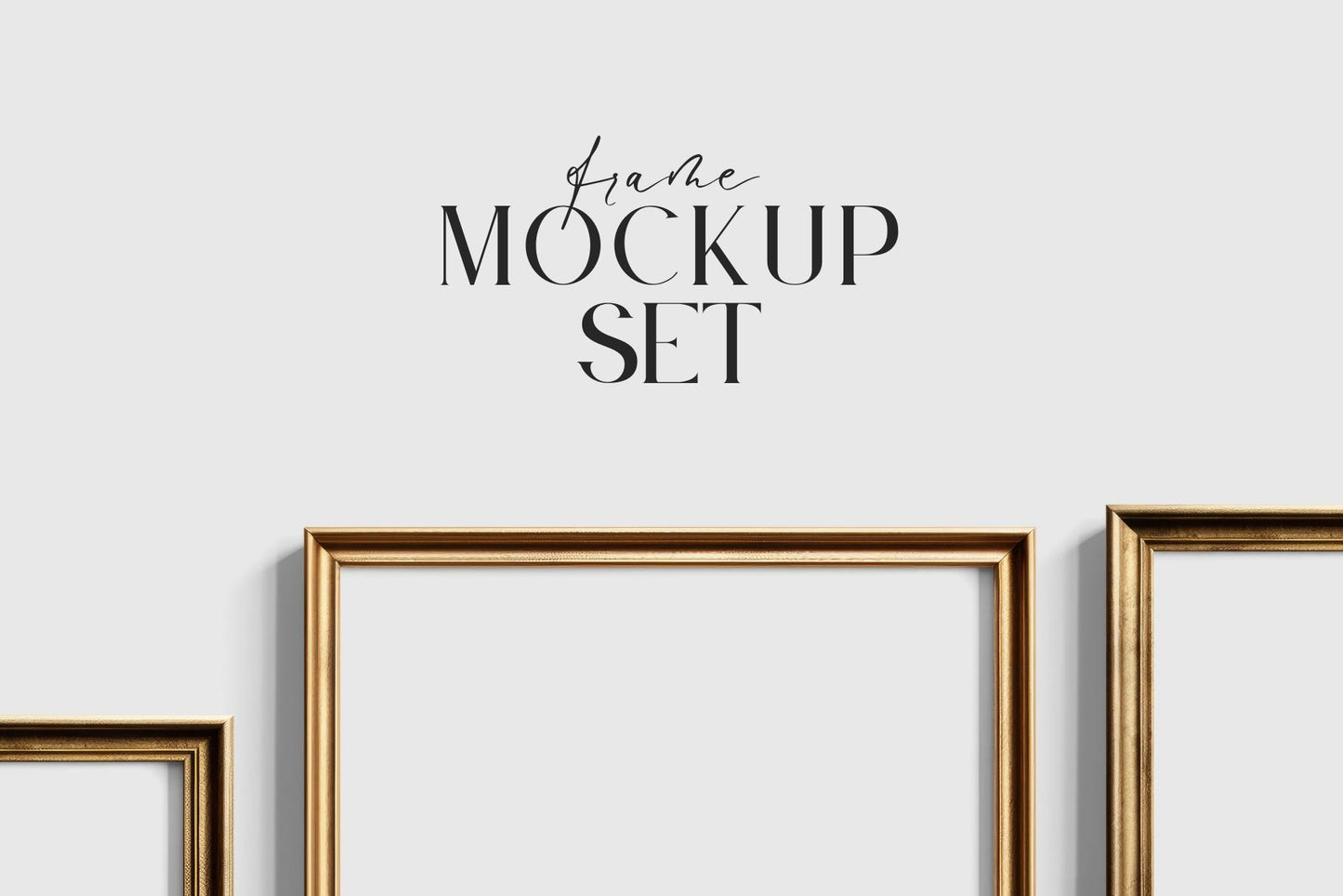 Gallery Wall Mockup | Metallic Frame Mockup Set of 5 Vertical Frames 5:7, 3:4 | Vintage Gold Frame Mockup Set | PSD Template + Transparent PNG Files