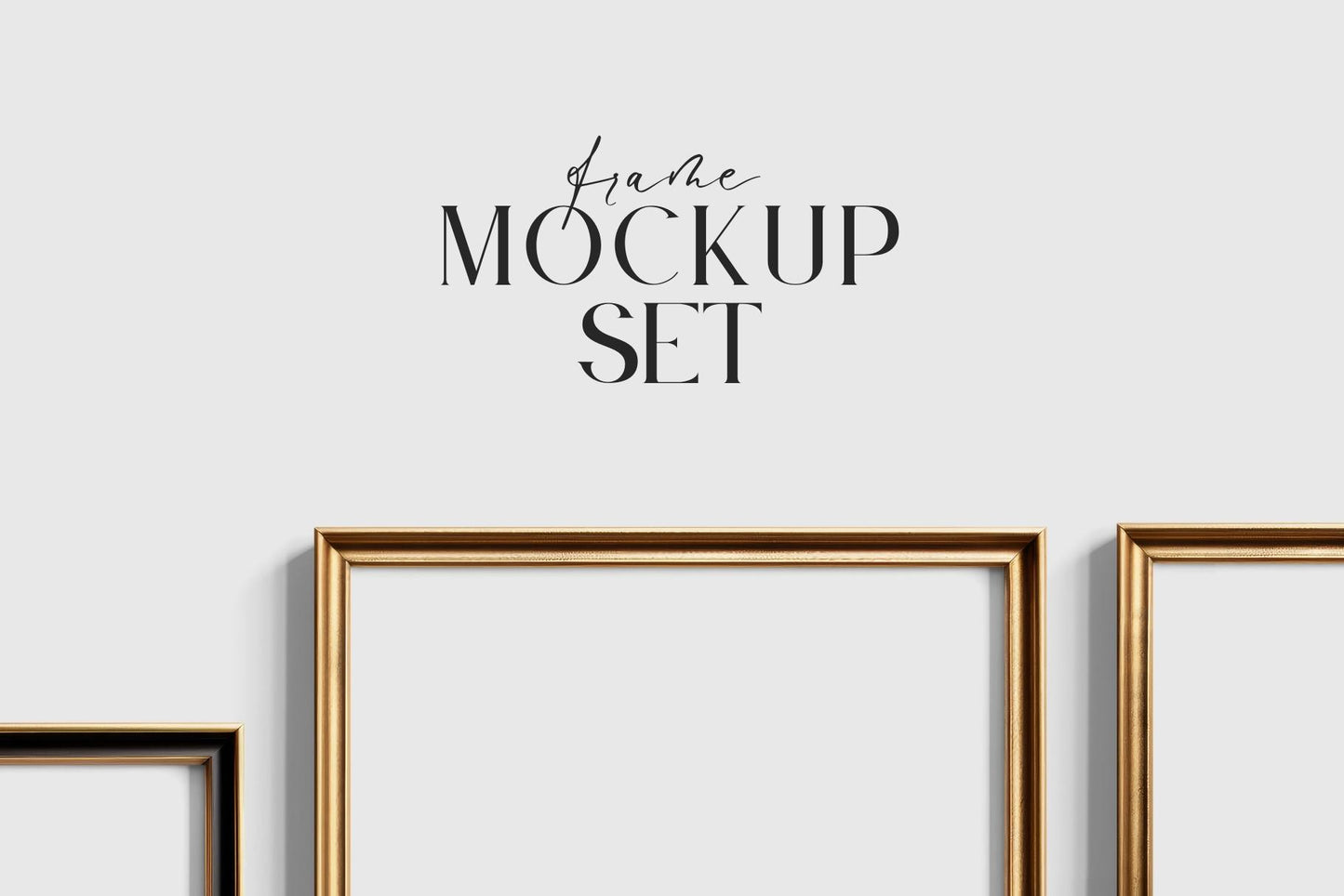 Gallery Wall Mockup | Metallic Frame Mockup Set of 5 Vertical Frames 5:7, 3:4 | Elegant Black and Gold Frame Mockup Set | PSD Template + Transparent PNG Files