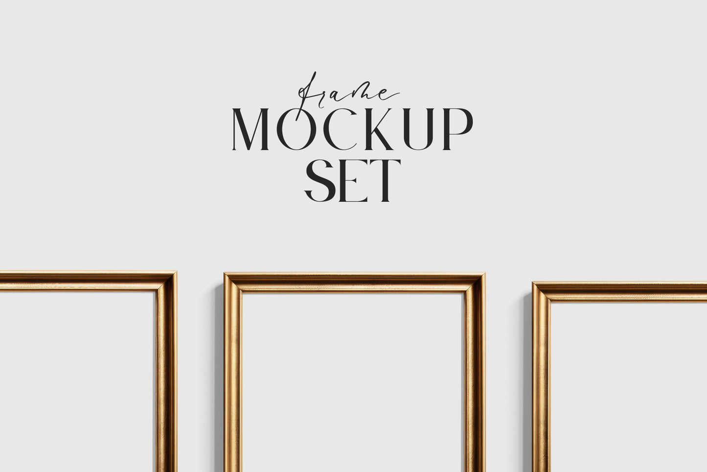 Gold Metallic Gallery Wall Mockup | Frame Mockup Set of 10 Vertical and Horizontal Frames | Vintage Gold Frame Mockup Set | PSD Template + Transparent PNG Files