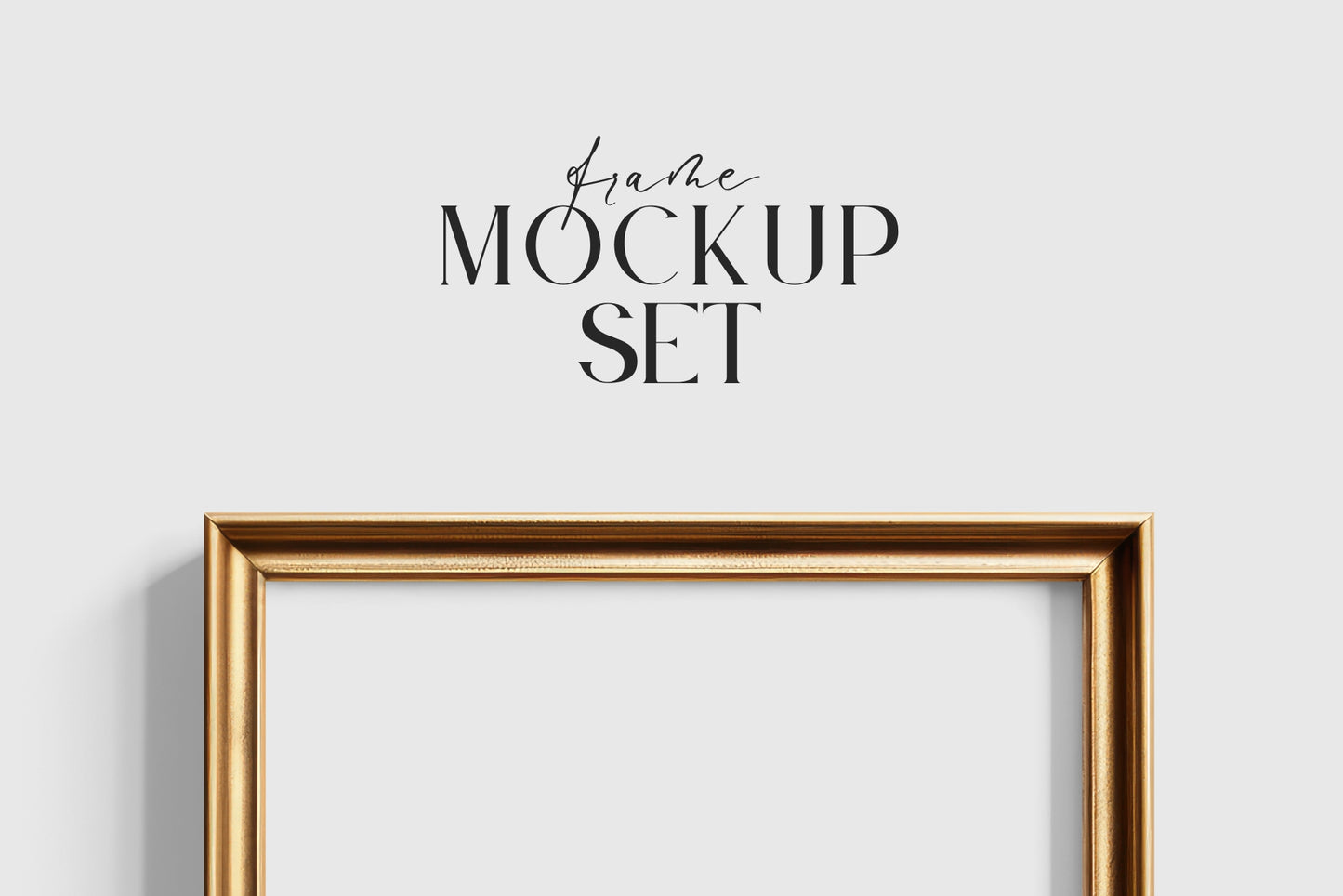 Gold Metallic Gallery Wall Mockup | Frame Mockup Set of 10 Vertical and Horizontal Frames | Vintage Gold Frame Mockup Set | PSD Template + Transparent PNG Files