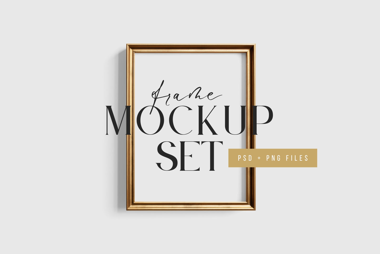 Gold Metallic Gallery Wall Mockup | Frame Mockup Set of 10 Vertical and Horizontal Frames | Vintage Gold Frame Mockup Set | PSD Template + Transparent PNG Files