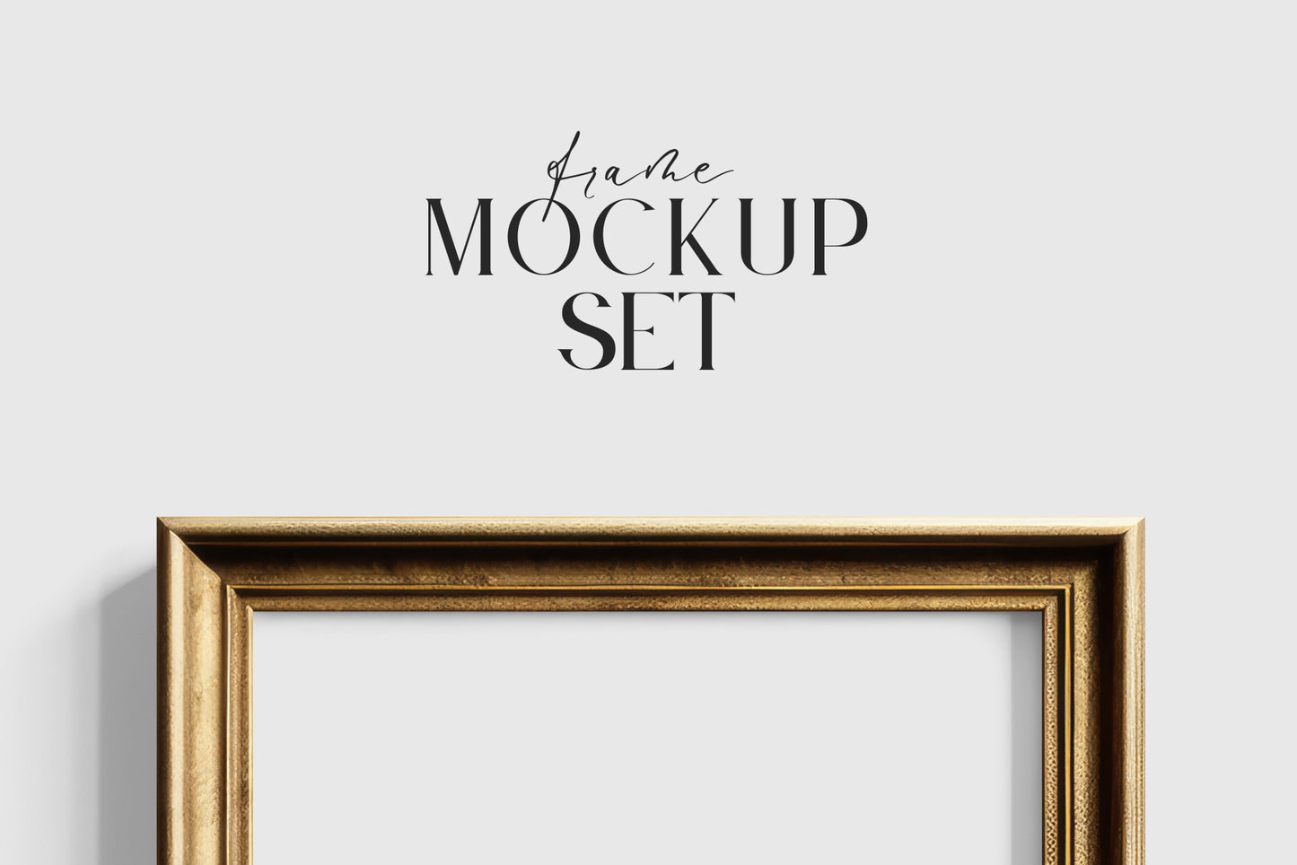 Vintage Gold Metallic Gallery Wall Mockup | Frame Mockup Set of 10 Vertical and Horizontal Frames | Vintage Gold Frame Mockup Set | PSD Template + Transparent PNG Files