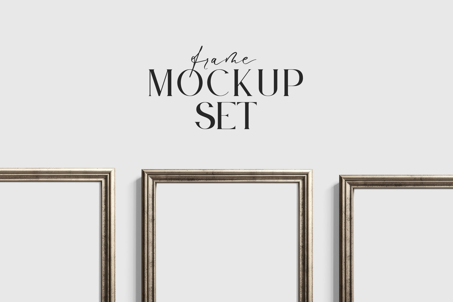 Silver Metallic Gallery Wall Mockup | Frame Mockup Set of 10 Vertical and Horizontal Frames | Vintage Silver Frame Mockup Set | PSD Template + Transparent PNG Files