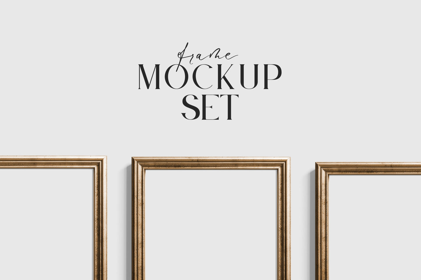 Gold Metallic Gallery Wall Mockup | Frame Mockup Set of 10 Vertical and Horizontal Frames | Vintage Gold Frame Mockup Set | PSD Template + Transparent PNG Files