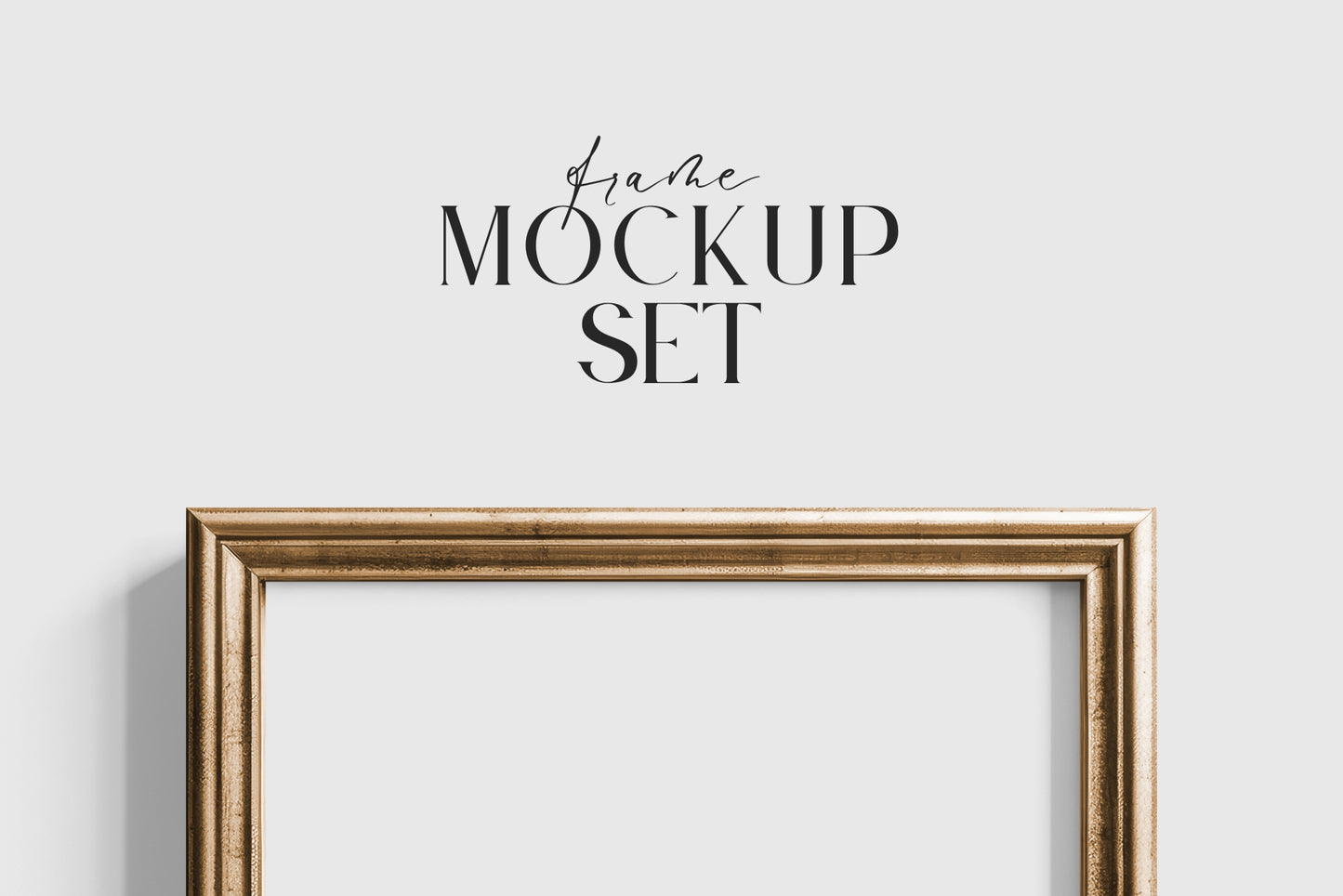 Gold Metallic Gallery Wall Mockup | Frame Mockup Set of 10 Vertical and Horizontal Frames | Vintage Gold Frame Mockup Set | PSD Template + Transparent PNG Files