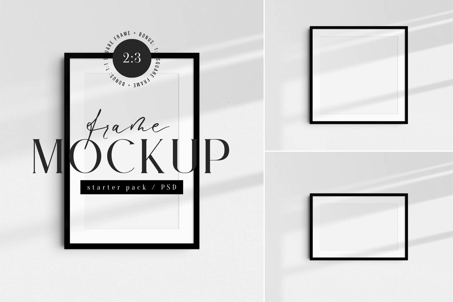 2:3 3:2 Frame Mockup Set | Vertical, Horizontal, Square | PSD