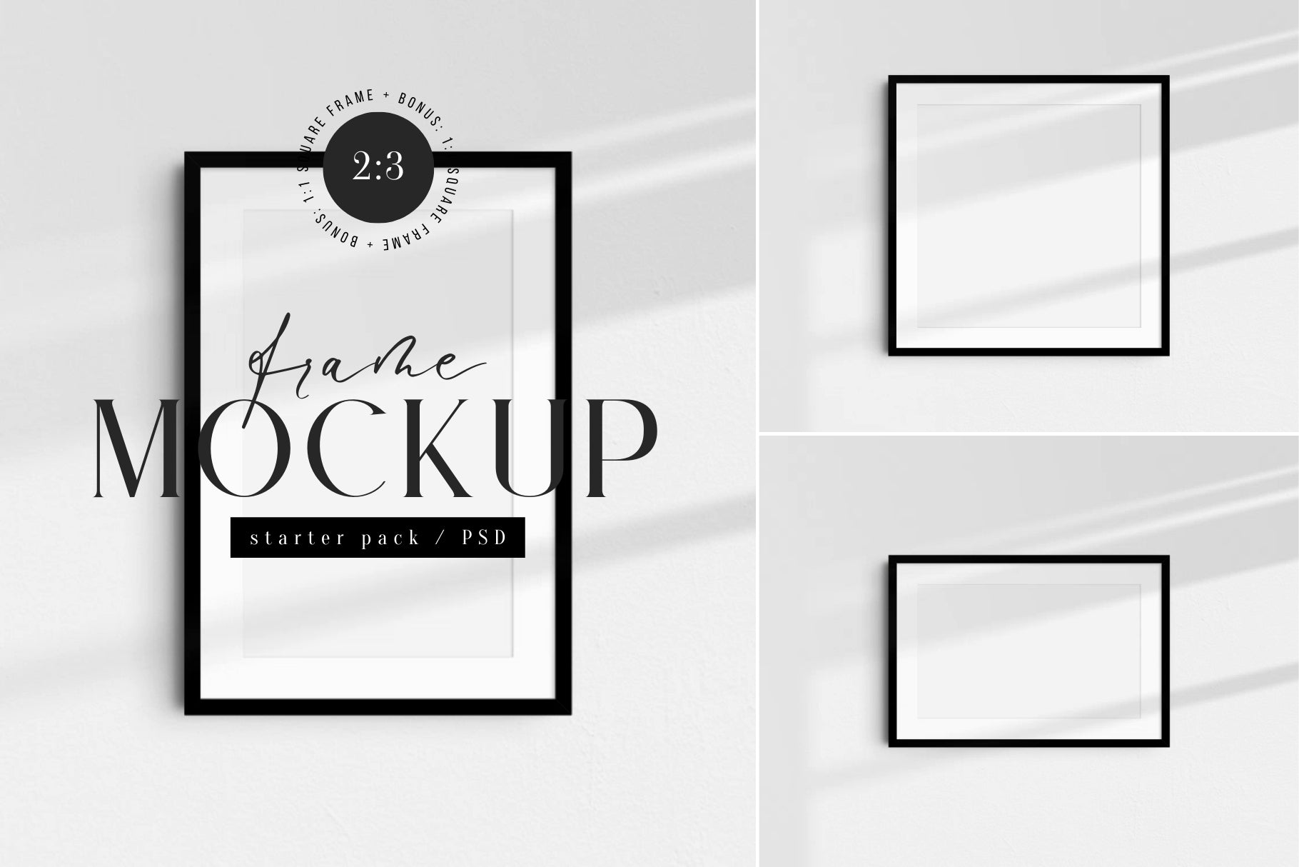 2:3 3:2 Frame Mockup Set | Vertical, Horizontal, Square | PSD