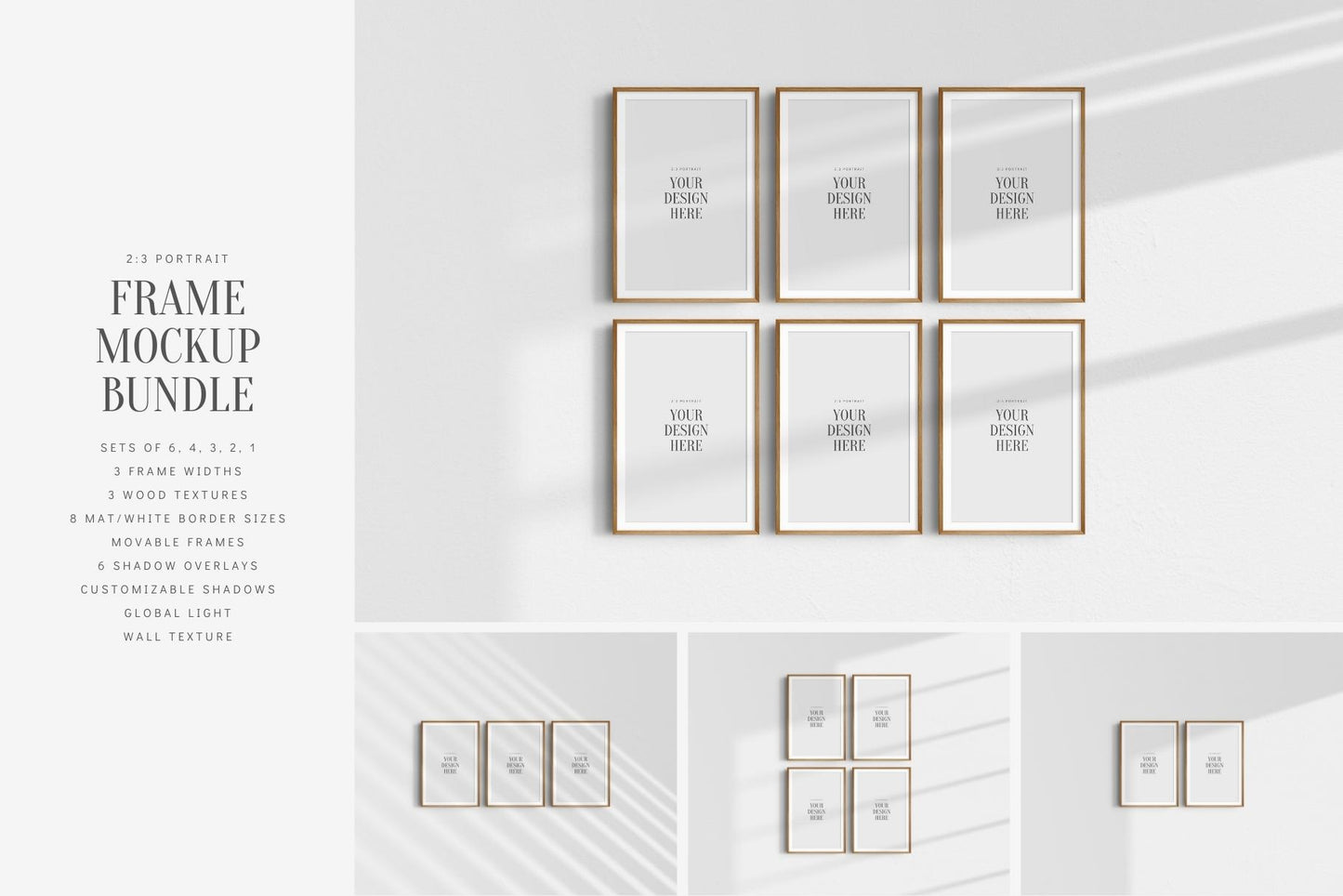 2:3 FRAME MOCKUP BUNDLE | Gallery Wall Mockups | Frame Mockup Sets of 6, 4, 3, 2 + 1 Single Frame | PSD