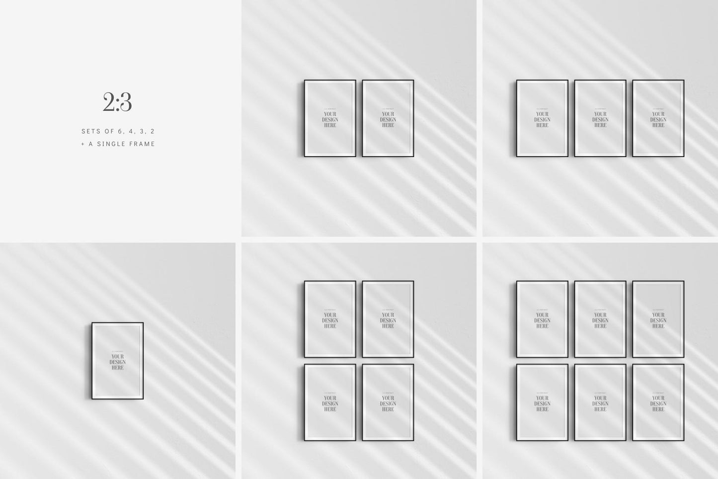 2:3 FRAME MOCKUP BUNDLE | Gallery Wall Mockups | Frame Mockup Sets of 6, 4, 3, 2 + 1 Single Frame | PSD