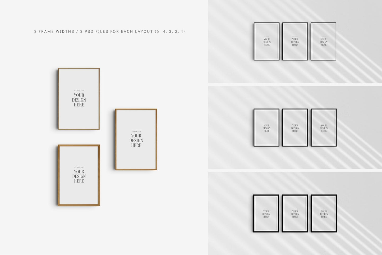 2:3 FRAME MOCKUP BUNDLE | Gallery Wall Mockups | Frame Mockup Sets of 6, 4, 3, 2 + 1 Single Frame | PSD