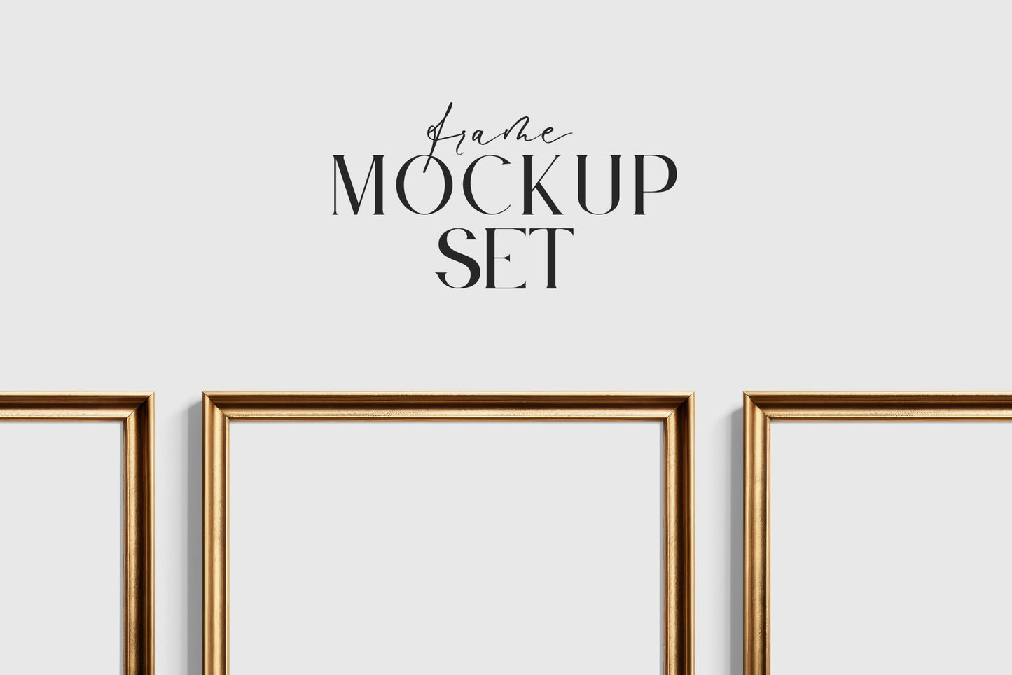 Gold Metallic Gallery Wall Mockup | Frame Mockup Set of 6 Vertical and Horizontal Frames A3, A2 | Aspect Ratios 5:7 and 7:5 | Vintage Gold Frame Mockup Set | PSD Template + Transparent PNG Files