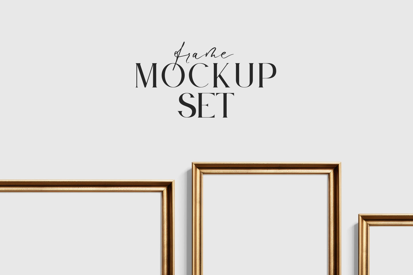 Gold Metallic Gallery Wall Mockup | Frame Mockup Set of 6 Vertical and Horizontal Frames A4, A3 | Aspect Ratios 5:7 and 7:5 | Vintage Gold Frame Mockup Set | PSD Template + Transparent PNG Files