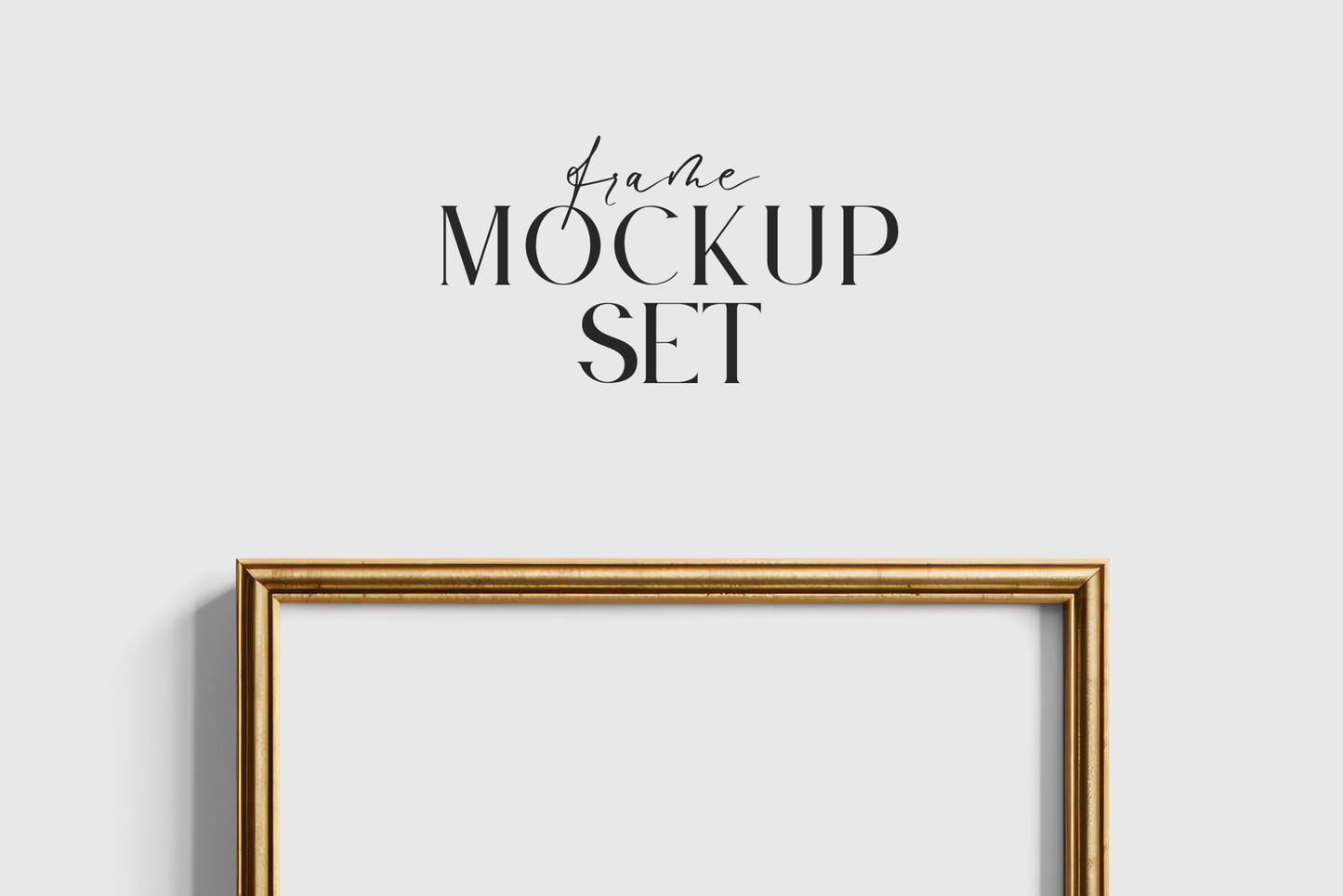 Gold Metallic Gallery Wall Mockup | Frame Mockup Set of 4 Square and Horizontal Frames 1:1, 3:2 | Vintage Gold Frame Mockup Set | PSD Template + Transparent PNG Files