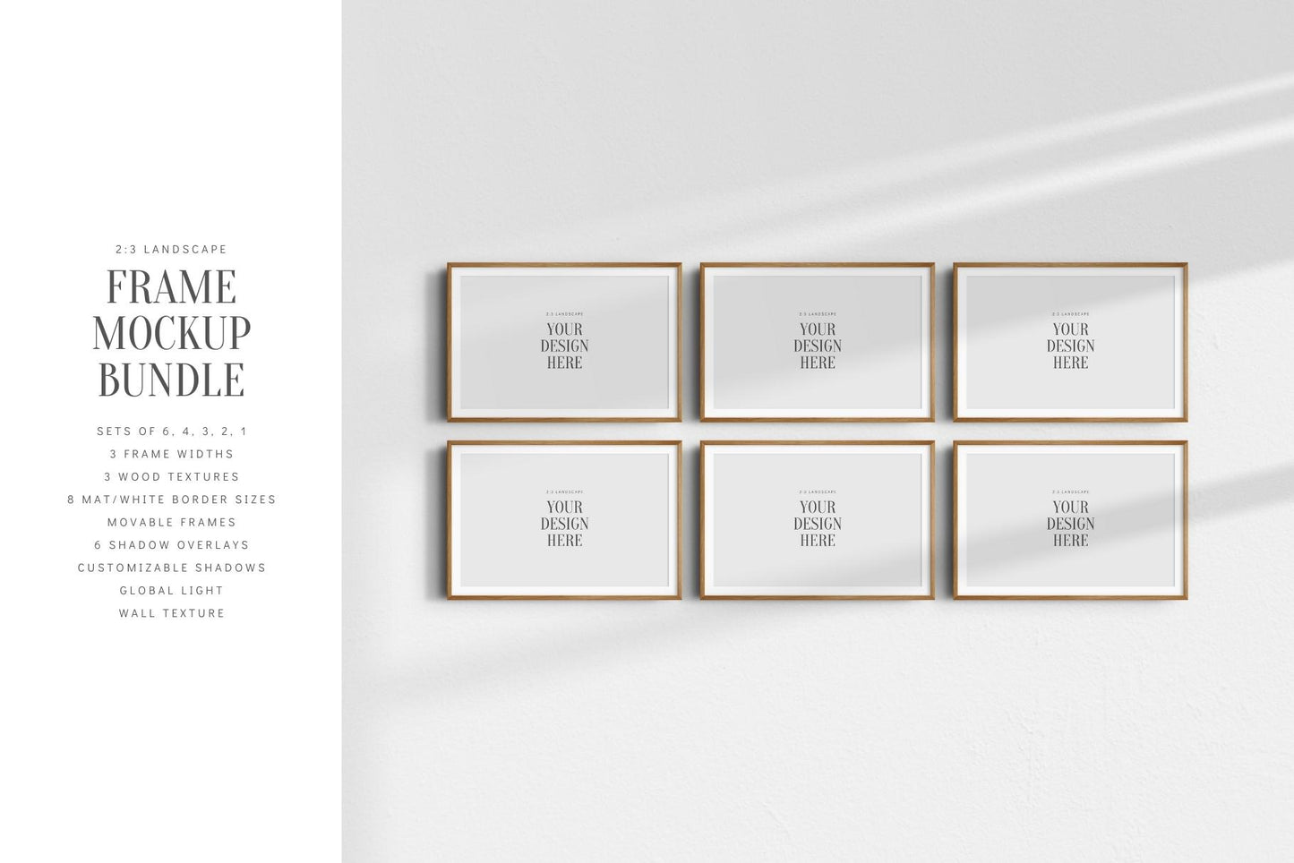 3:2 FRAME MOCKUP BUNDLE 2:3 Landscape | Gallery Wall Mockups | Frame Mockup Sets of 6, 4, 3, 2 + 1 Single Frame | PSD
