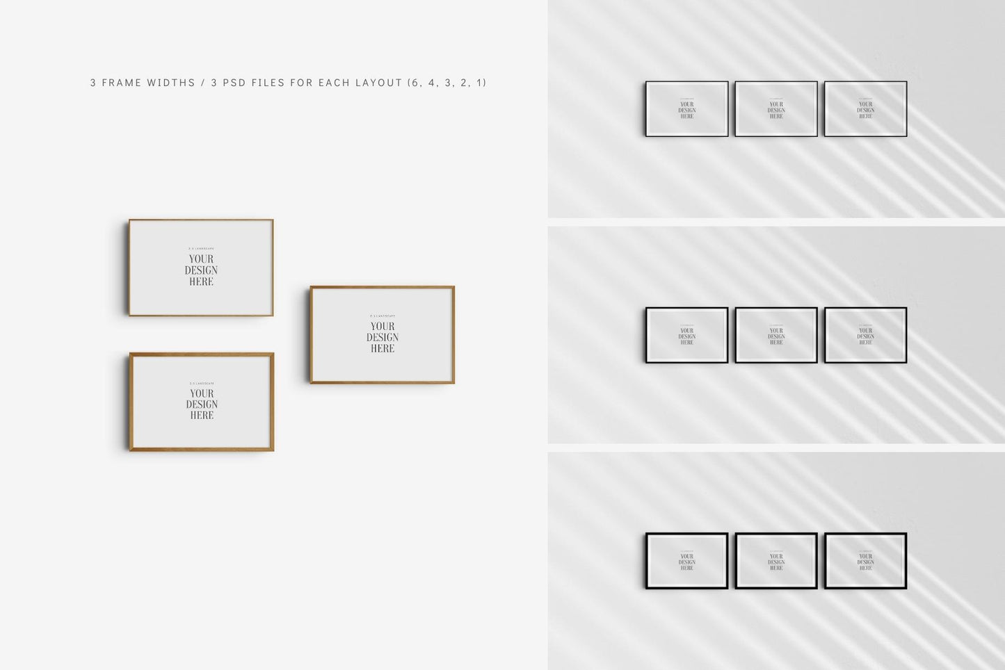 3:2 FRAME MOCKUP BUNDLE 2:3 Landscape | Gallery Wall Mockups | Frame Mockup Sets of 6, 4, 3, 2 + 1 Single Frame | PSD