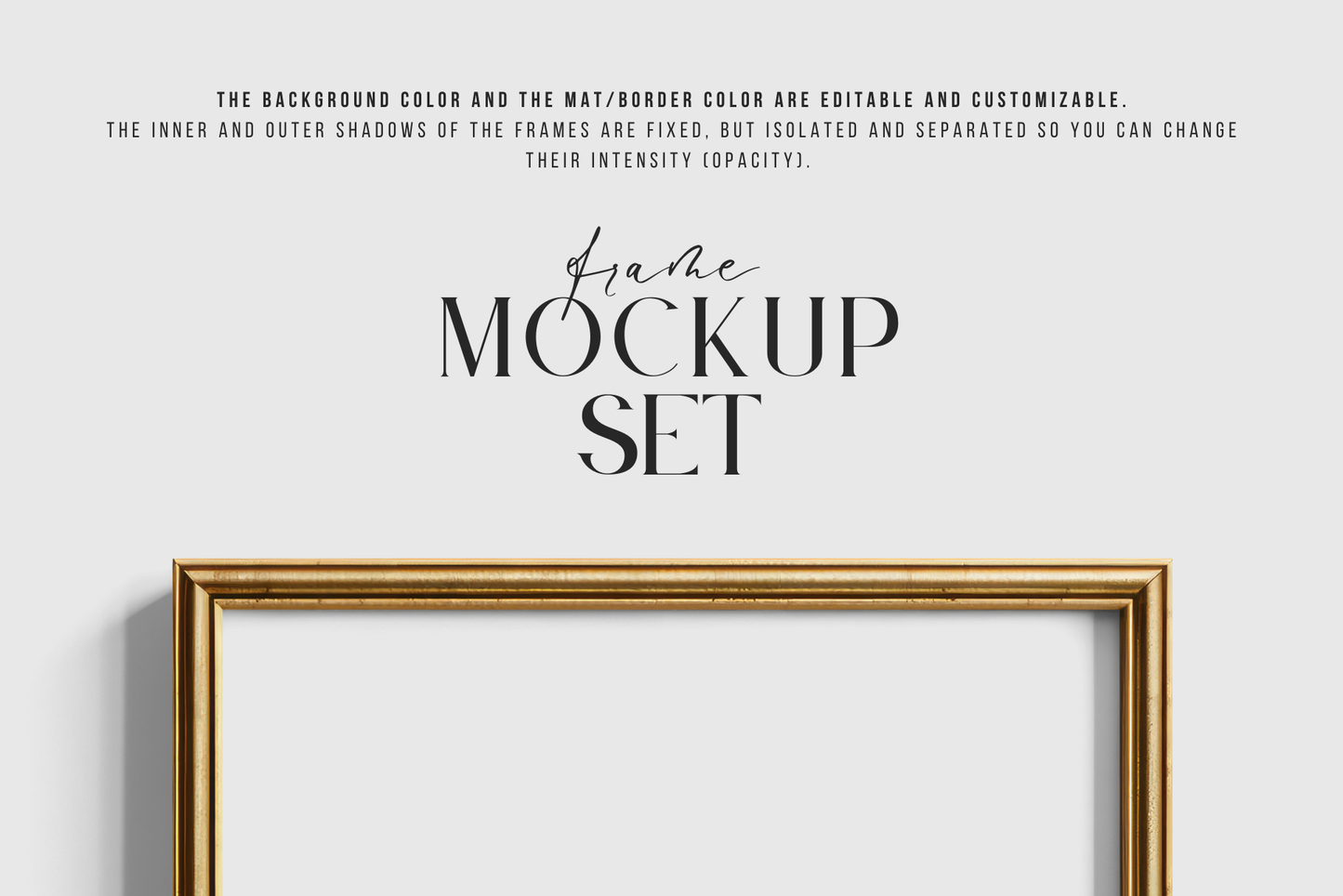 Gold Metallic Frame Mockup Set of 6 Square Frames 1:1 | Gold Frame Mockup Set | PSD Template + Transparent PNG Files