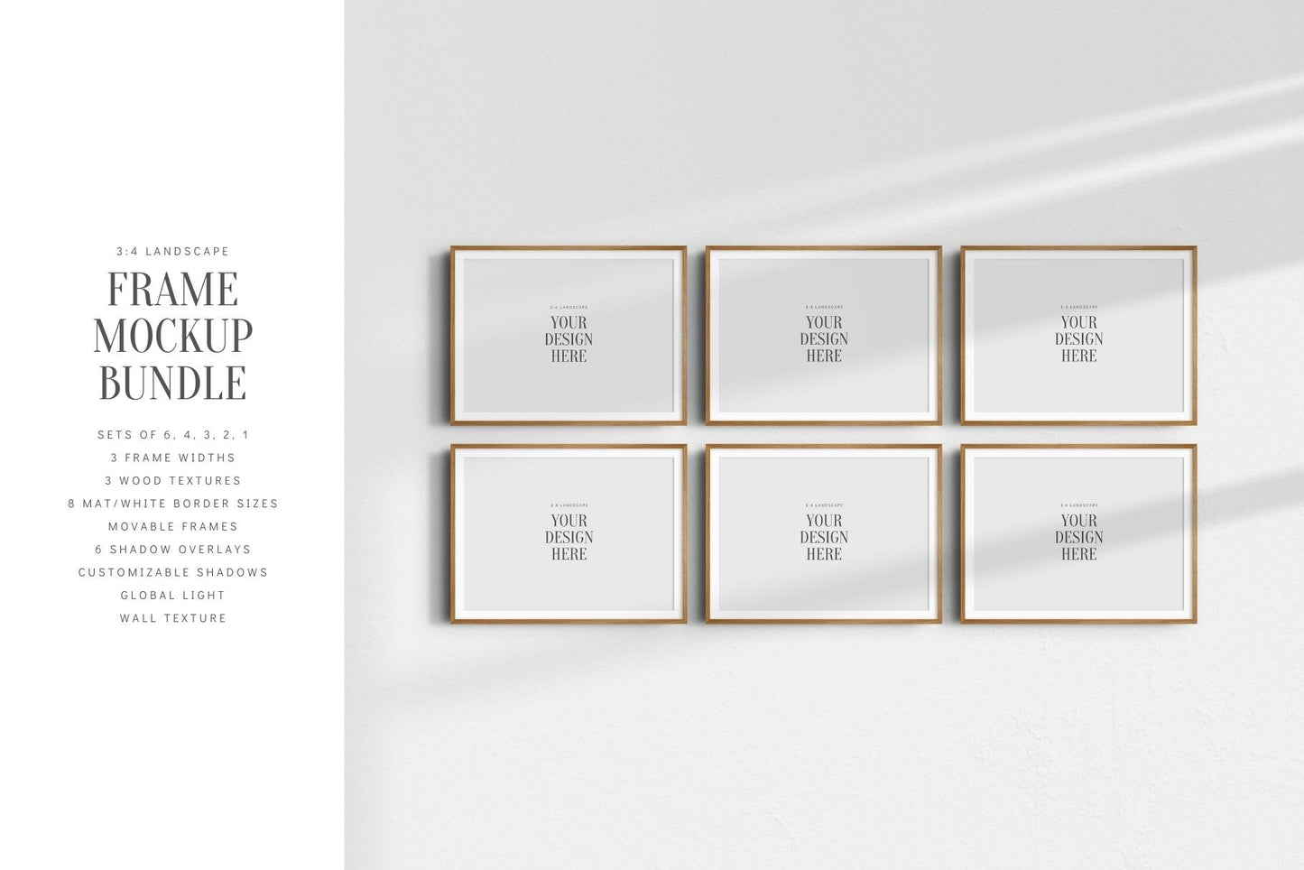 4:3 FRAME MOCKUP BUNDLE 3:4 Landscape | Gallery Wall Mockups | Frame Mockup Sets of 6, 4, 3, 2 + 1 Single Frame | PSD