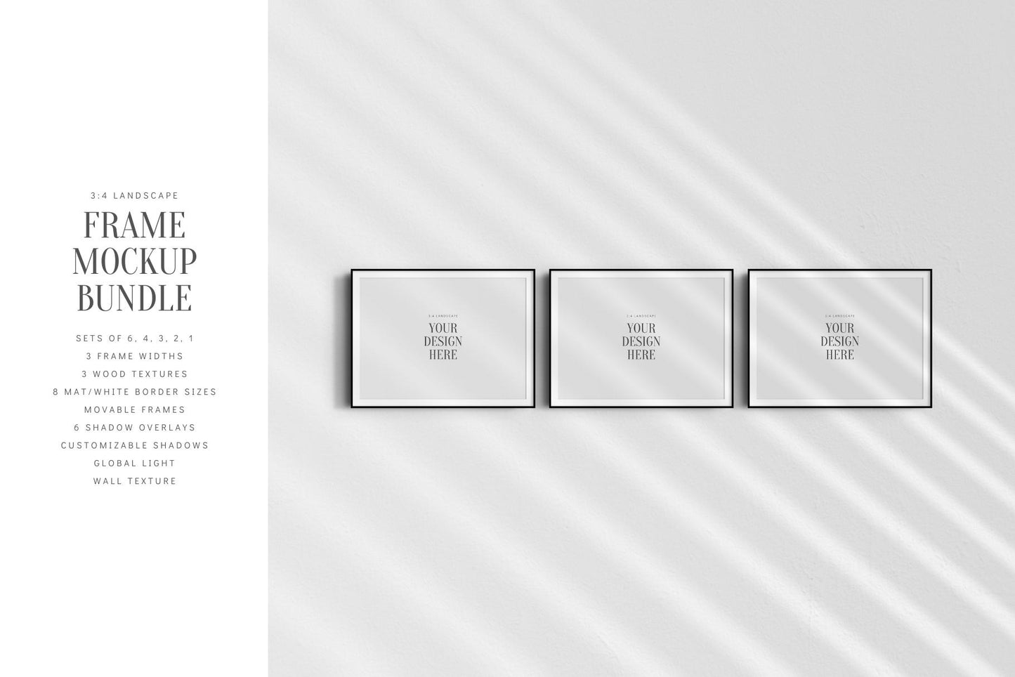 4:3 FRAME MOCKUP BUNDLE 3:4 Landscape | Gallery Wall Mockups | Frame Mockup Sets of 6, 4, 3, 2 + 1 Single Frame | PSD